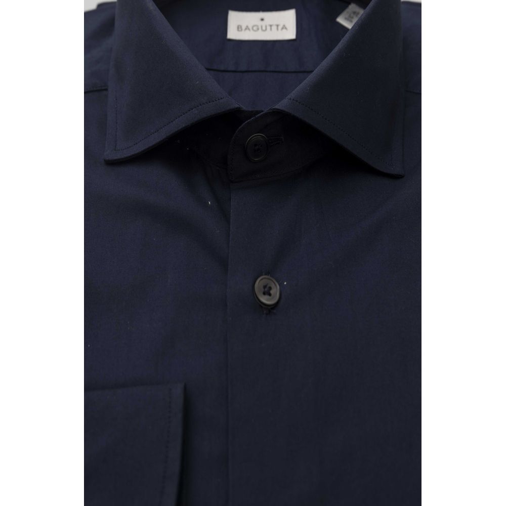 Bagutta Blue Cotton Men Slim Shirt Bagutta