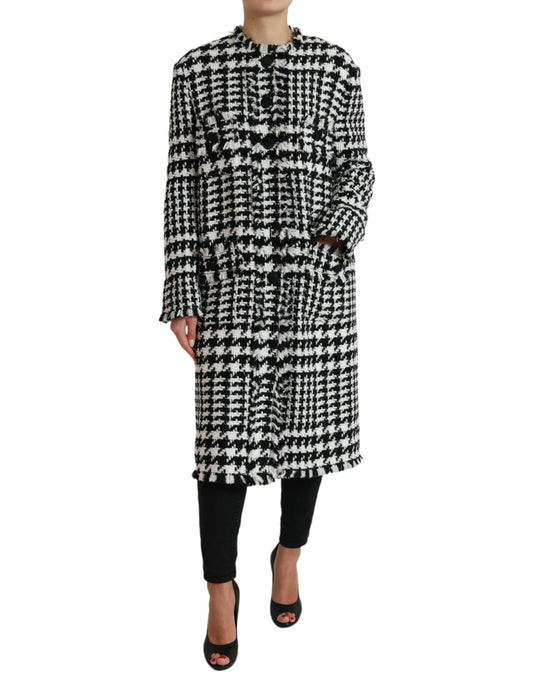 Dolce & Gabbana Black White Houndstooth Trench Coat Jacket Dolce & Gabbana