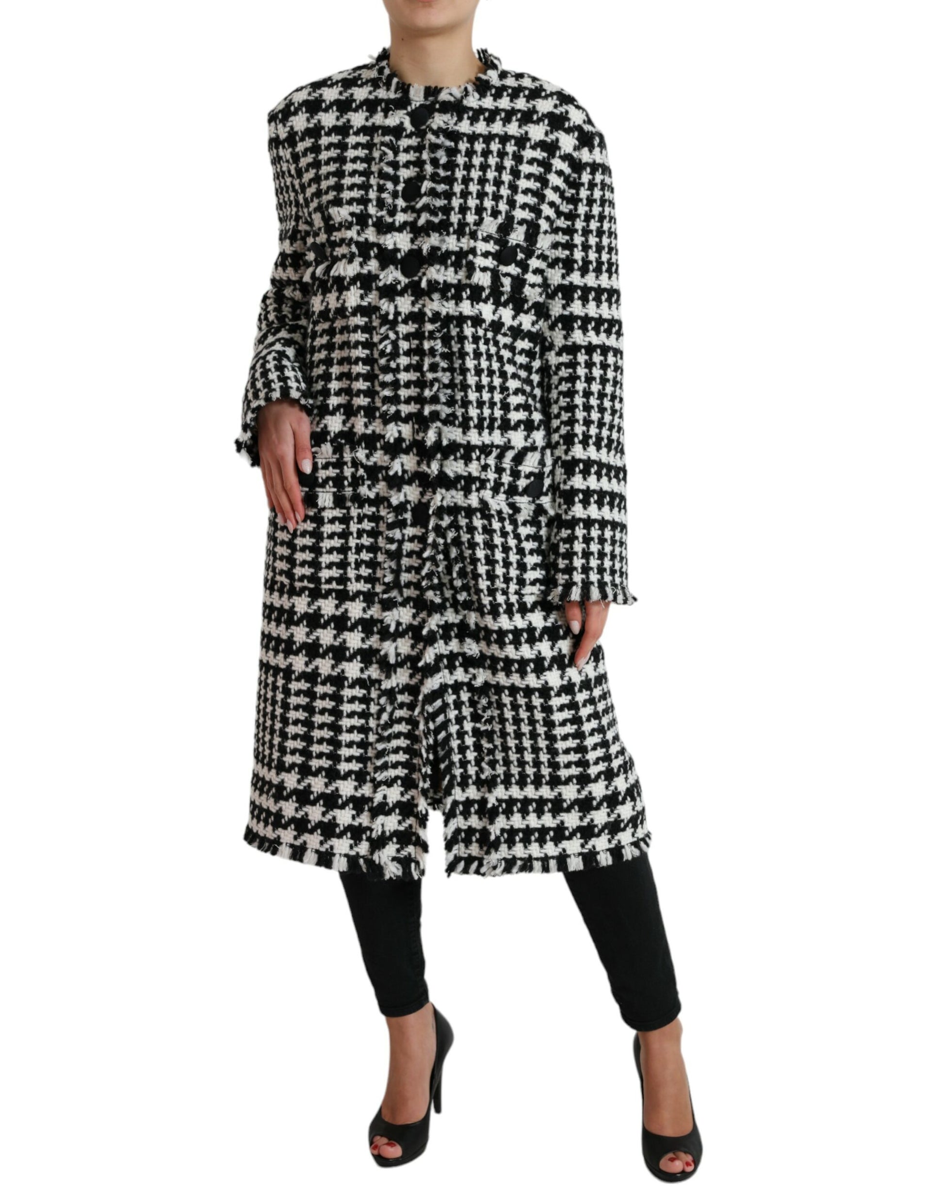 Dolce & Gabbana Black White Houndstooth Trench Coat Jacket Dolce & Gabbana
