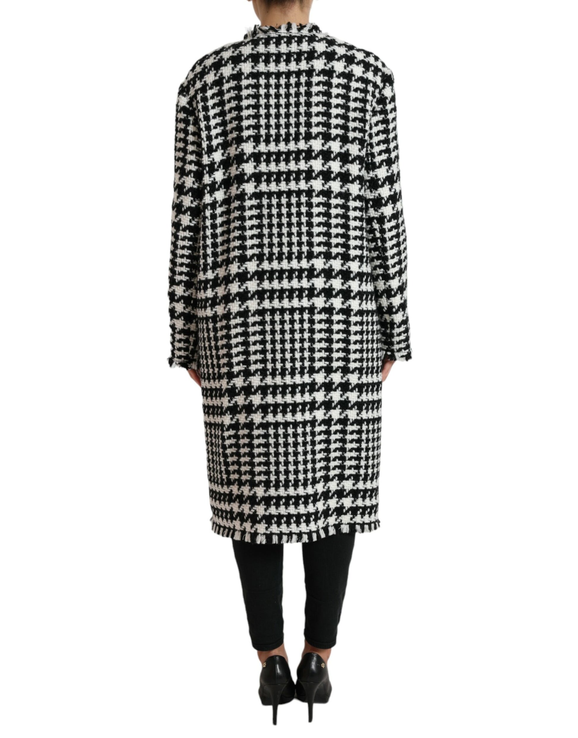 Dolce & Gabbana Black White Houndstooth Trench Coat Jacket Dolce & Gabbana