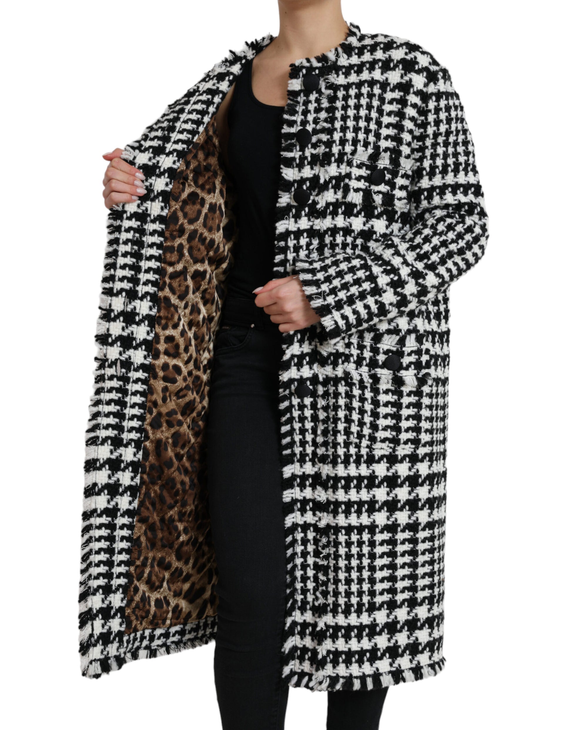Dolce & Gabbana Black White Houndstooth Trench Coat Jacket Dolce & Gabbana