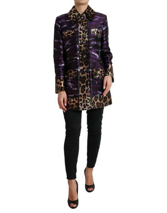 Dolce & Gabbana Purple Lamé Jacquard Tiger Print Coat Jacket Dolce & Gabbana