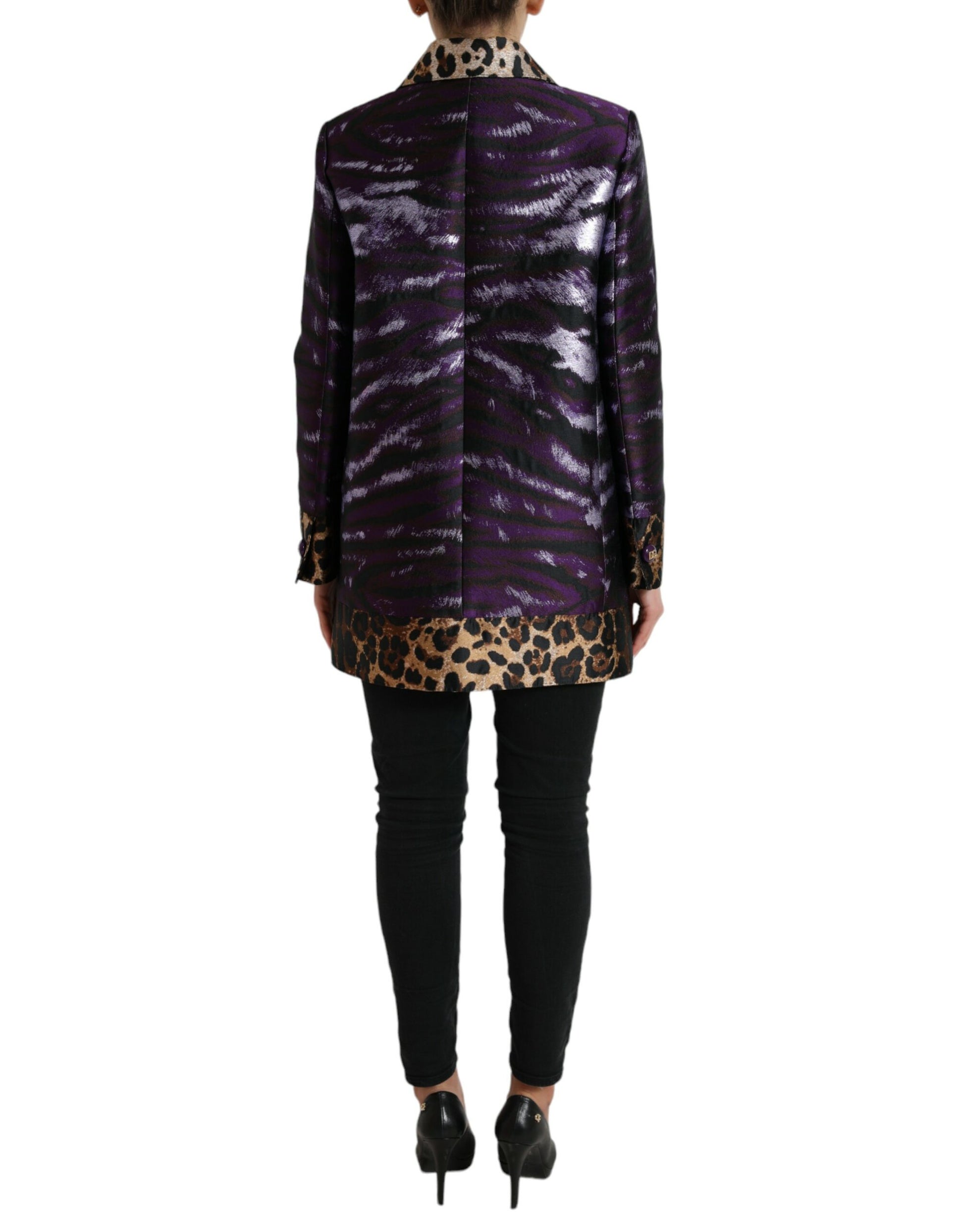Dolce & Gabbana Purple Lamé Jacquard Tiger Print Coat Jacket Dolce & Gabbana
