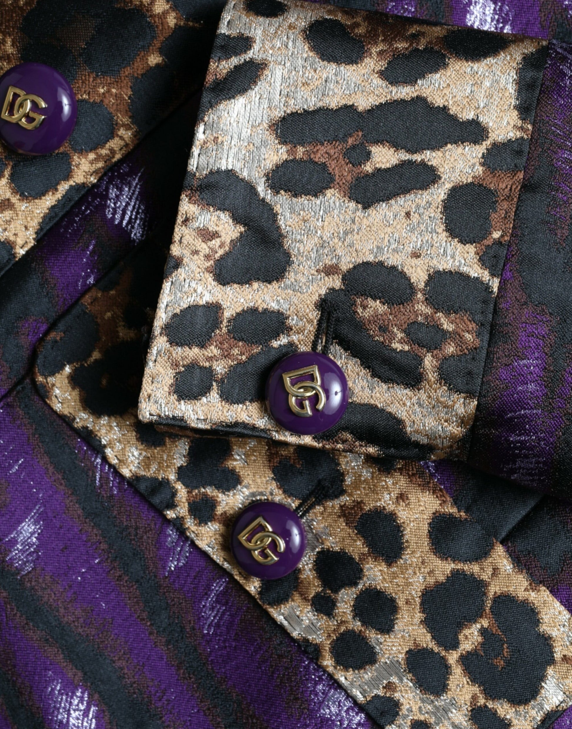 Dolce & Gabbana Purple Lamé Jacquard Tiger Print Coat Jacket Dolce & Gabbana