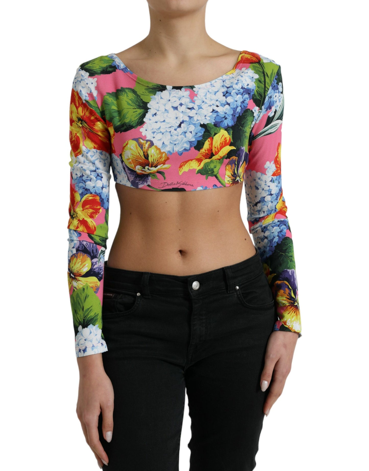 Dolce & Gabbana Multicolor Floral Long Sleeves Cropped Top Dolce & Gabbana