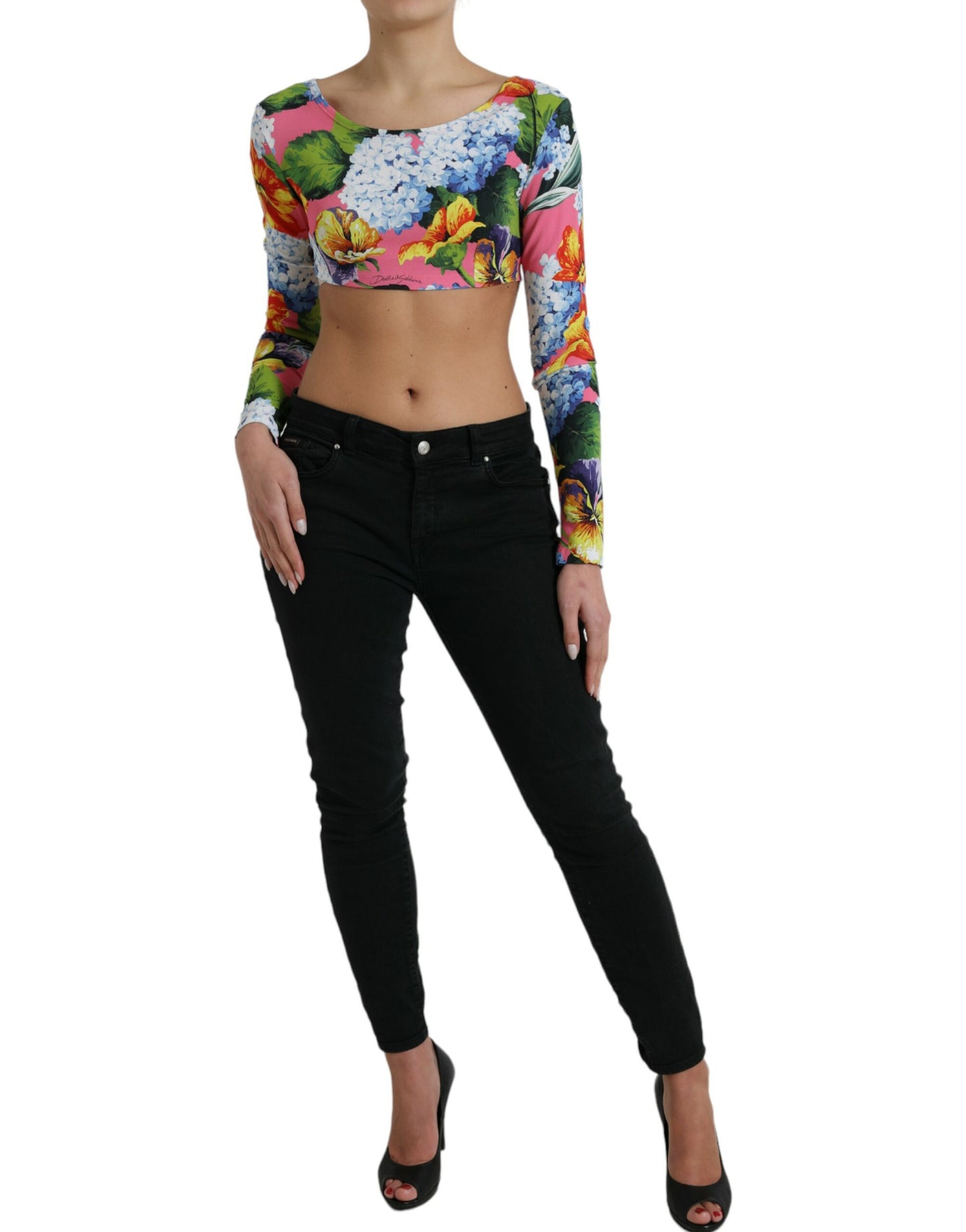 Dolce & Gabbana Multicolor Floral Long Sleeves Cropped Top Dolce & Gabbana
