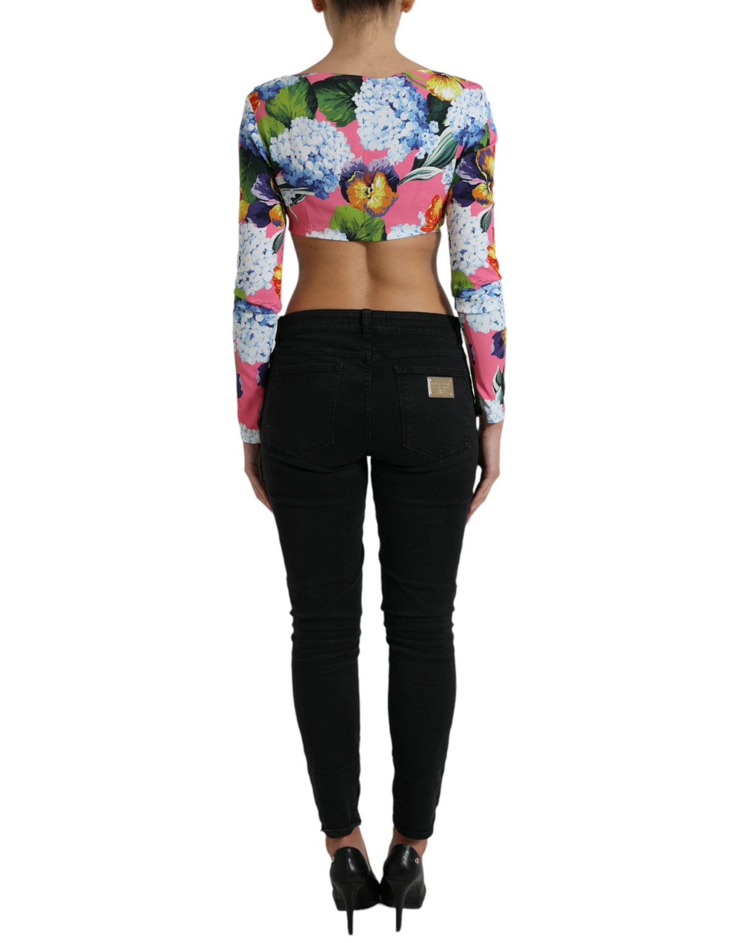 Dolce & Gabbana Multicolor Floral Long Sleeves Cropped Top Dolce & Gabbana