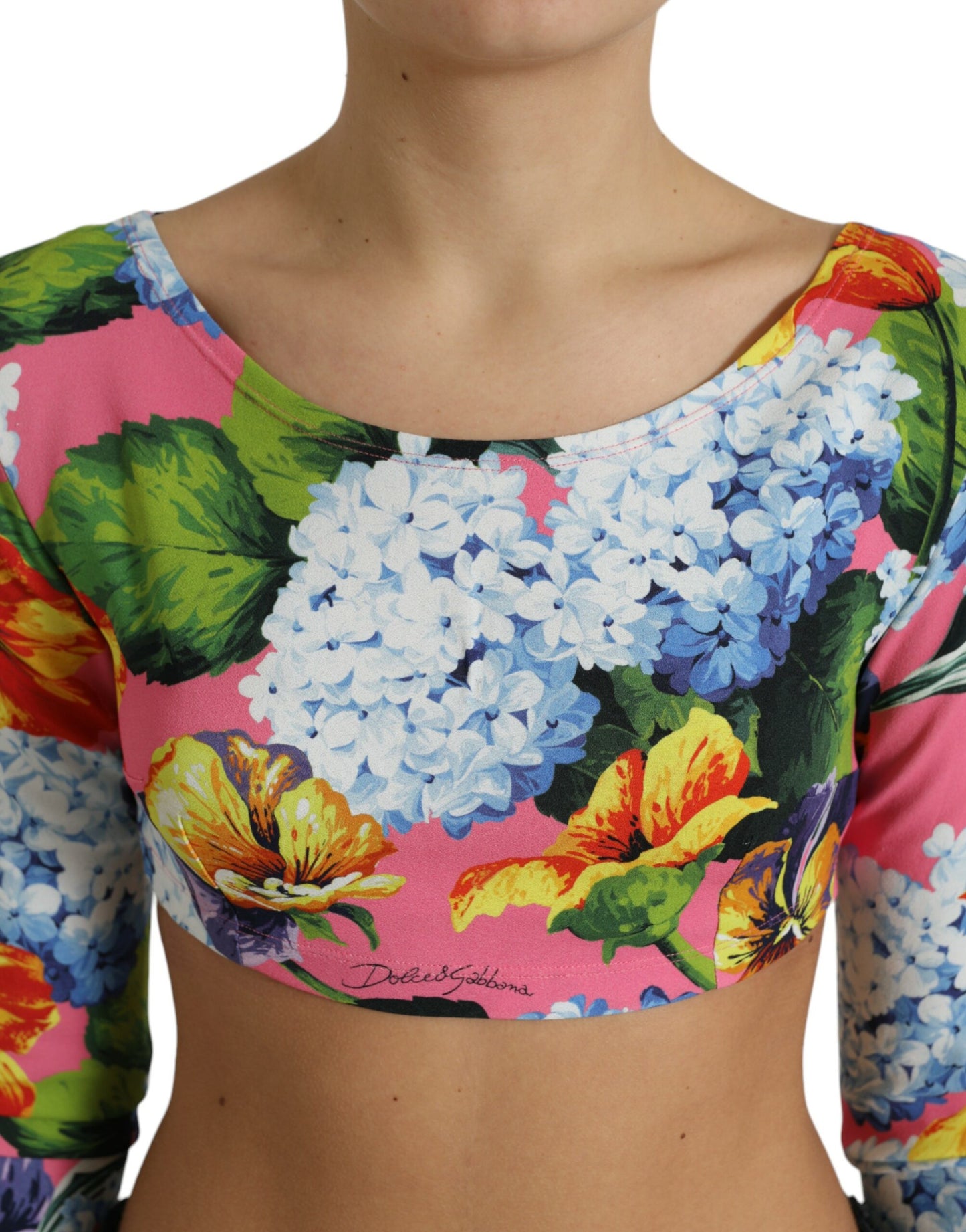 Dolce & Gabbana Multicolor Floral Long Sleeves Cropped Top Dolce & Gabbana