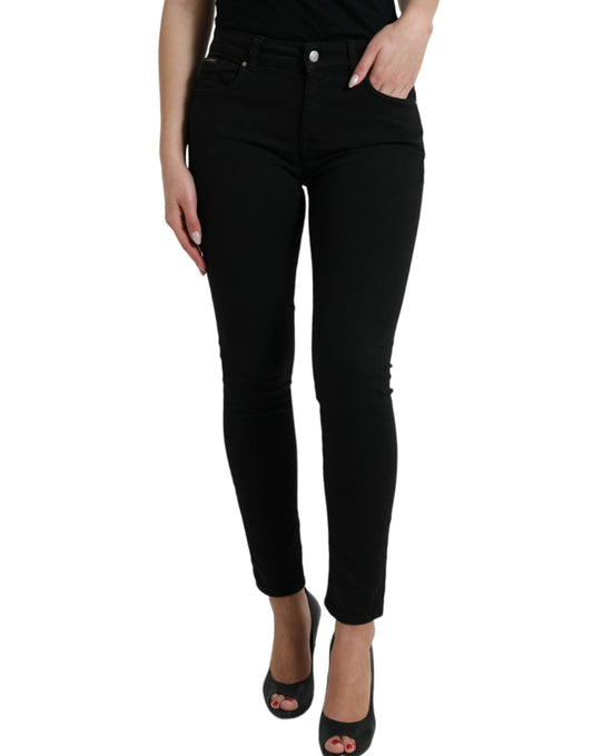 Dolce & Gabbana Black Cotton Mid Waist Skinny Denim Jeans Dolce & Gabbana