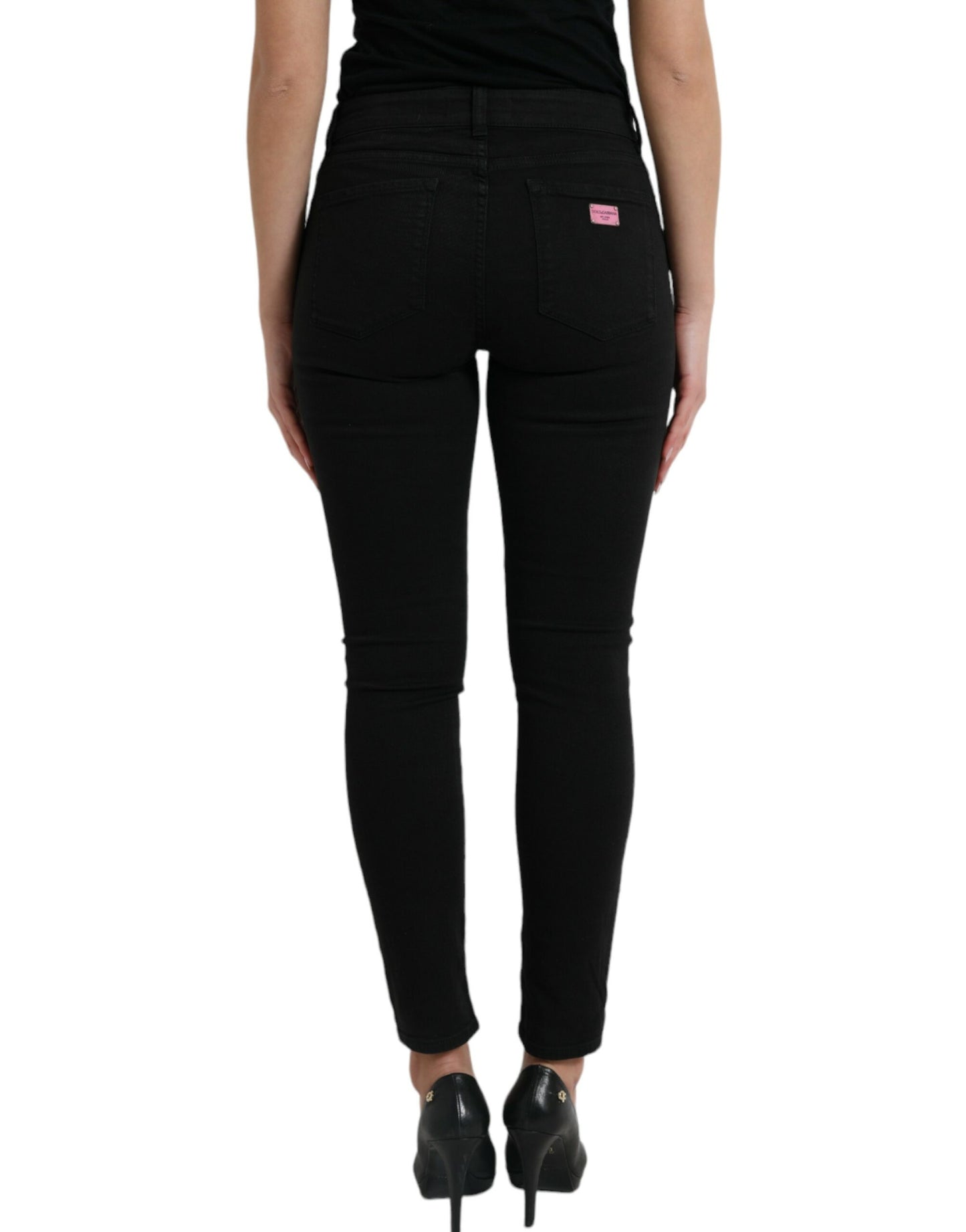 Dolce & Gabbana Black Cotton Mid Waist Skinny Denim Jeans Dolce & Gabbana