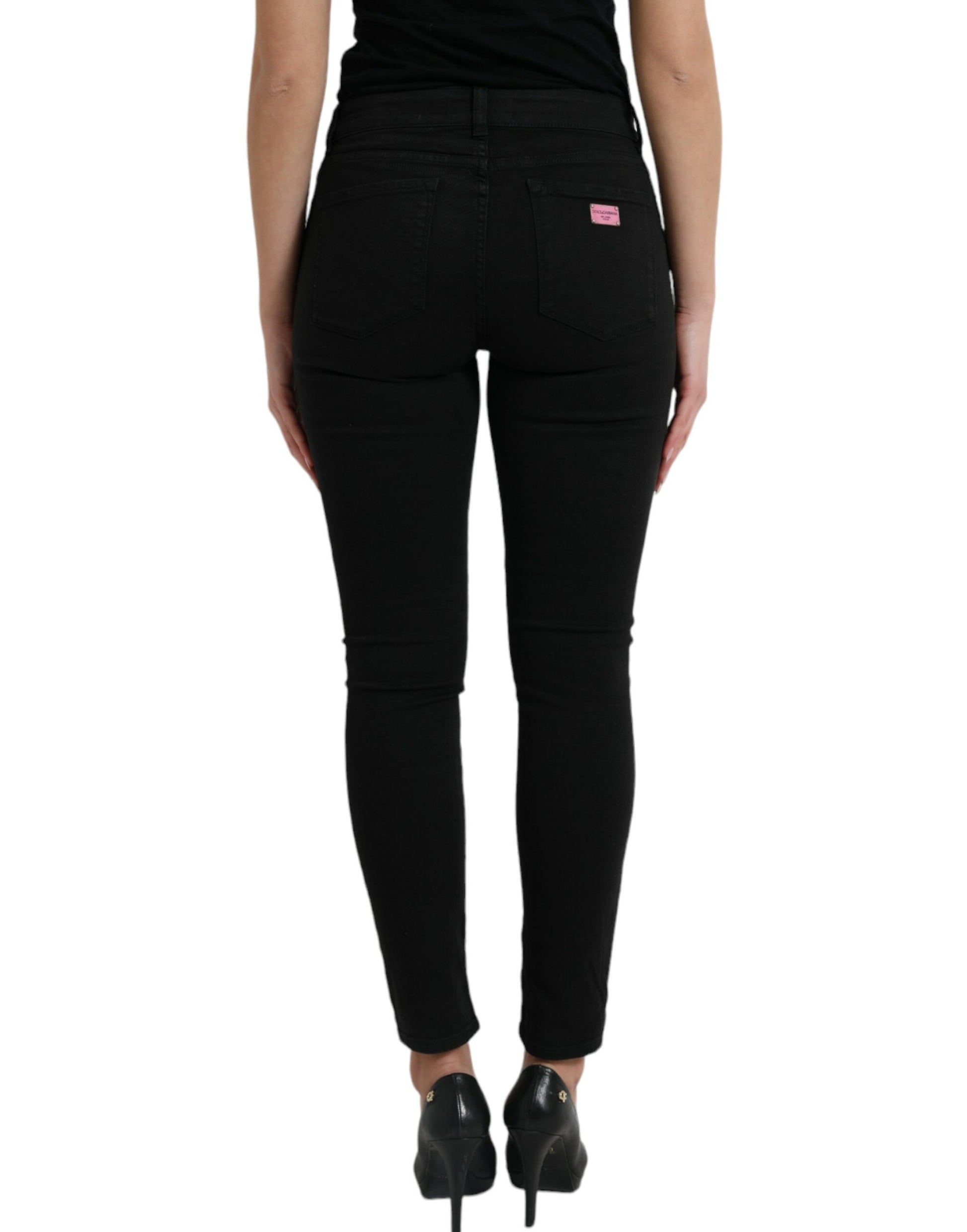 Dolce & Gabbana Black Cotton Mid Waist Skinny Denim Jeans Dolce & Gabbana
