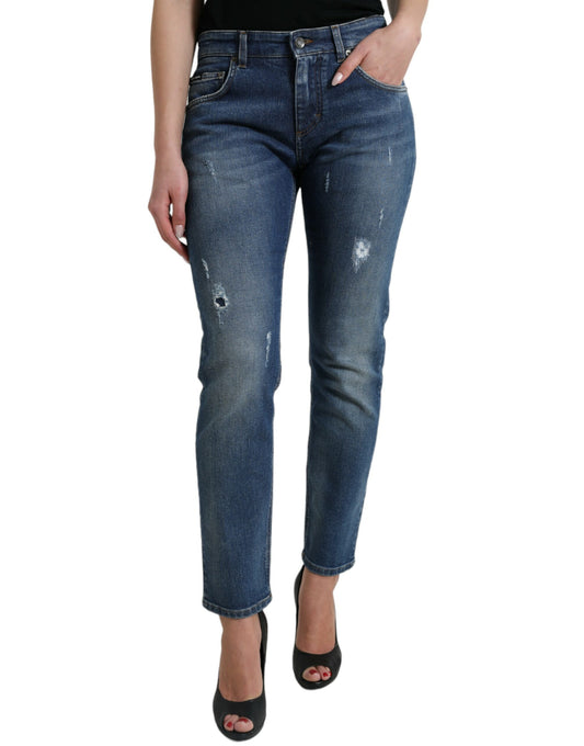 Dolce & Gabbana Blue BOYFRIEND Mid Waist Cotton Denim Jeans Dolce & Gabbana