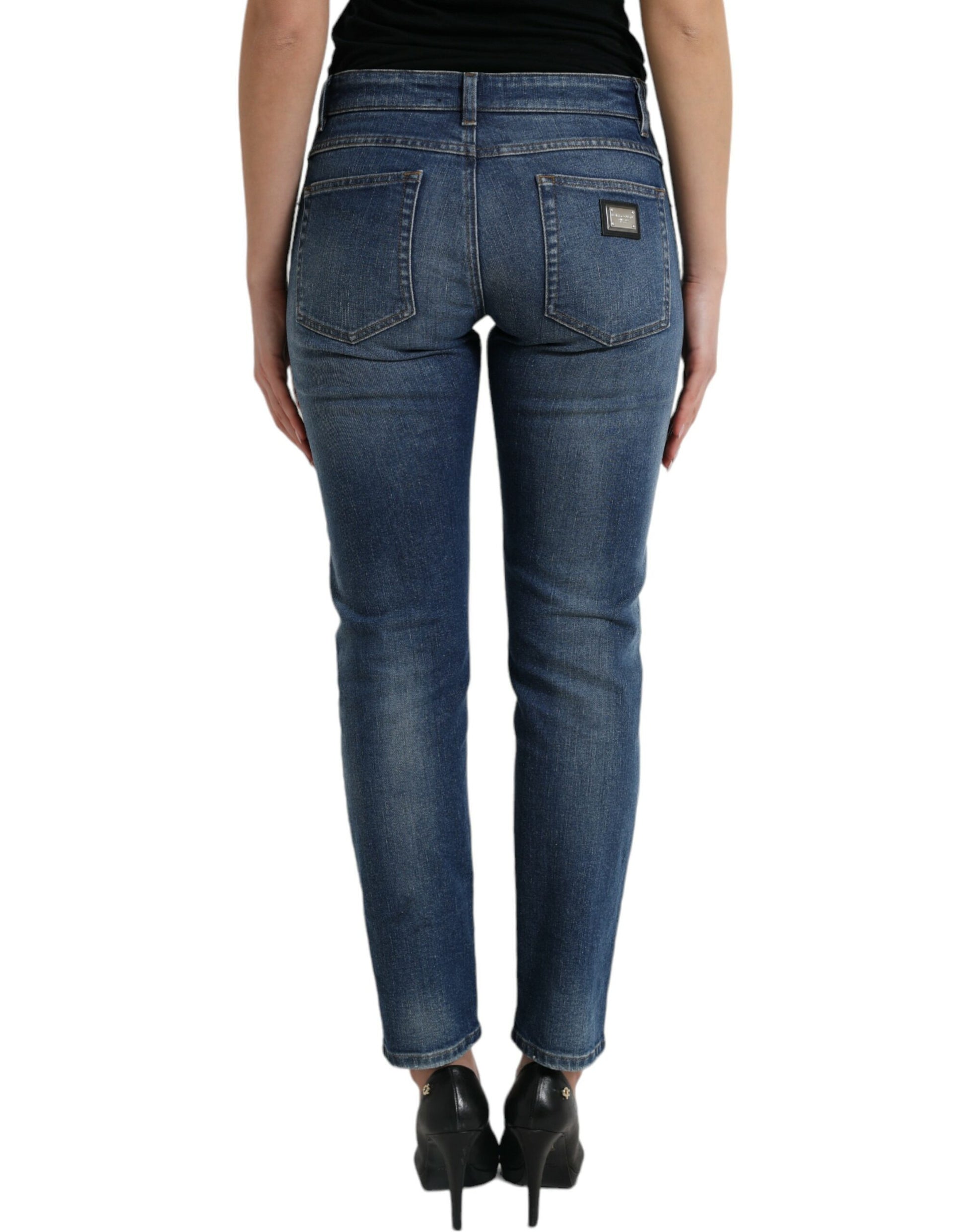 Dolce & Gabbana Blue BOYFRIEND Mid Waist Cotton Denim Jeans Dolce & Gabbana