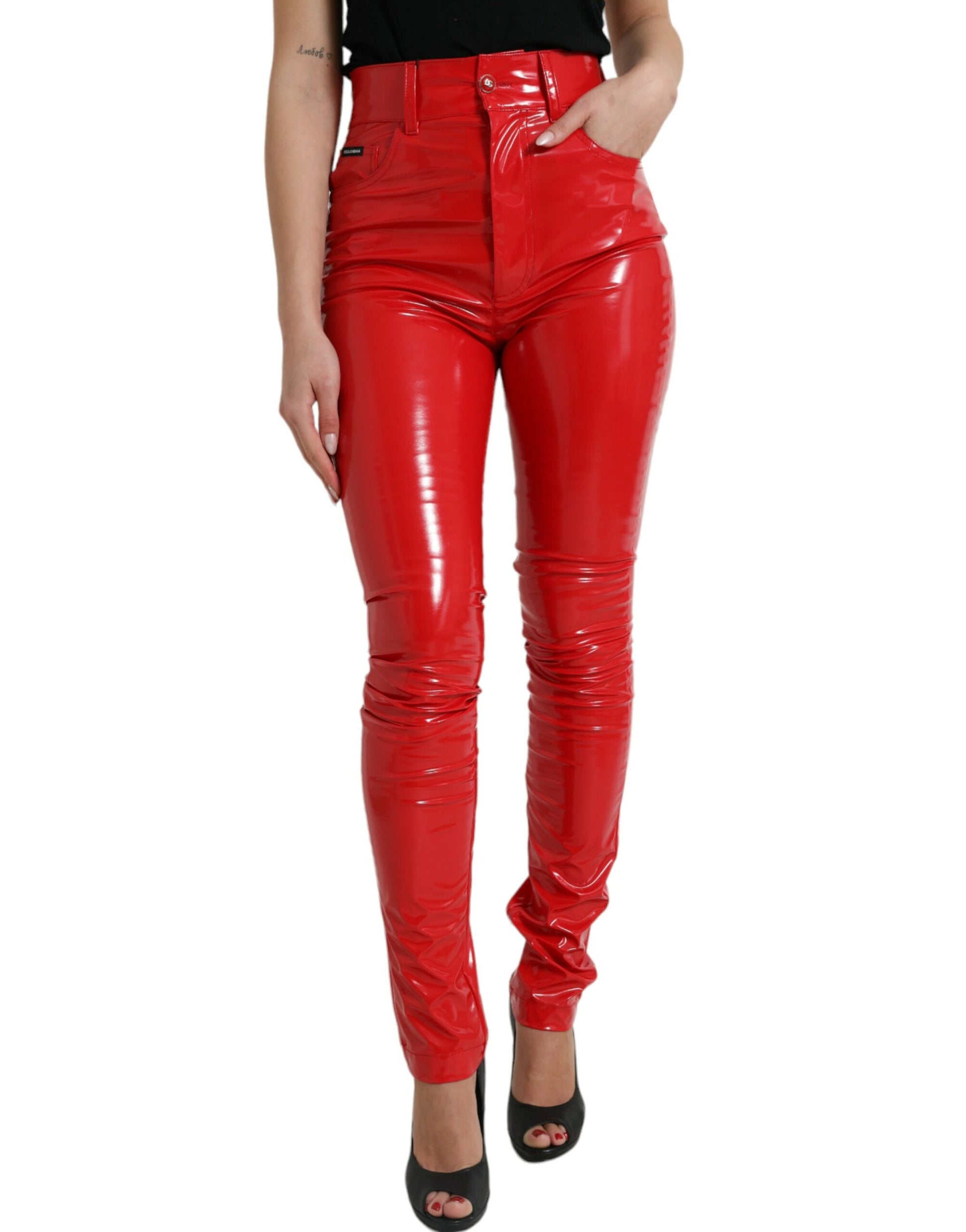 Dolce & Gabbana Shiny Red High Waist Skinny Pants Dolce & Gabbana