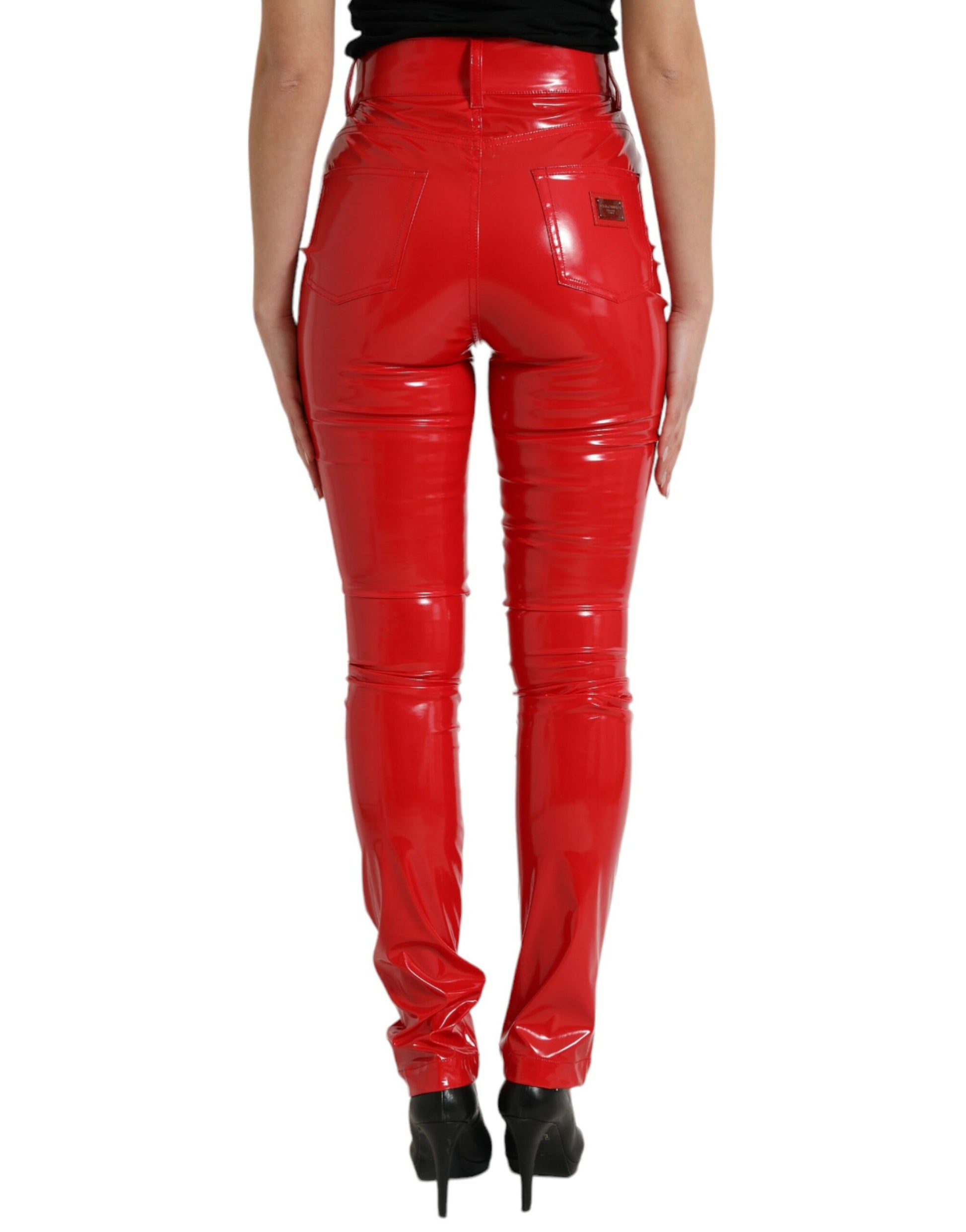 Dolce & Gabbana Shiny Red High Waist Skinny Pants Dolce & Gabbana