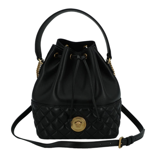 Versace Elegant Black Leather Medusa Bucket Shoulder Bag Versace