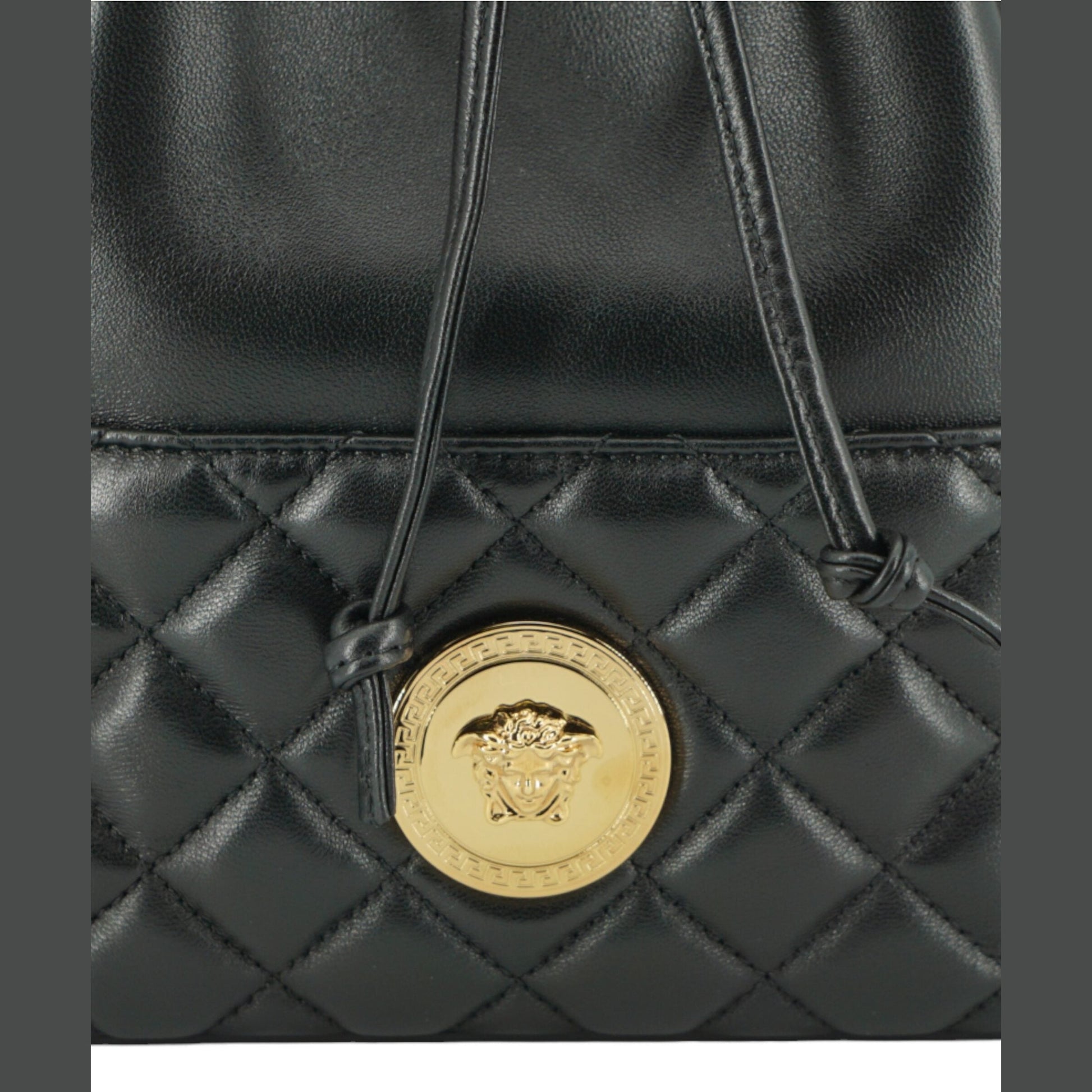 Versace Elegant Black Leather Medusa Bucket Shoulder Bag Versace
