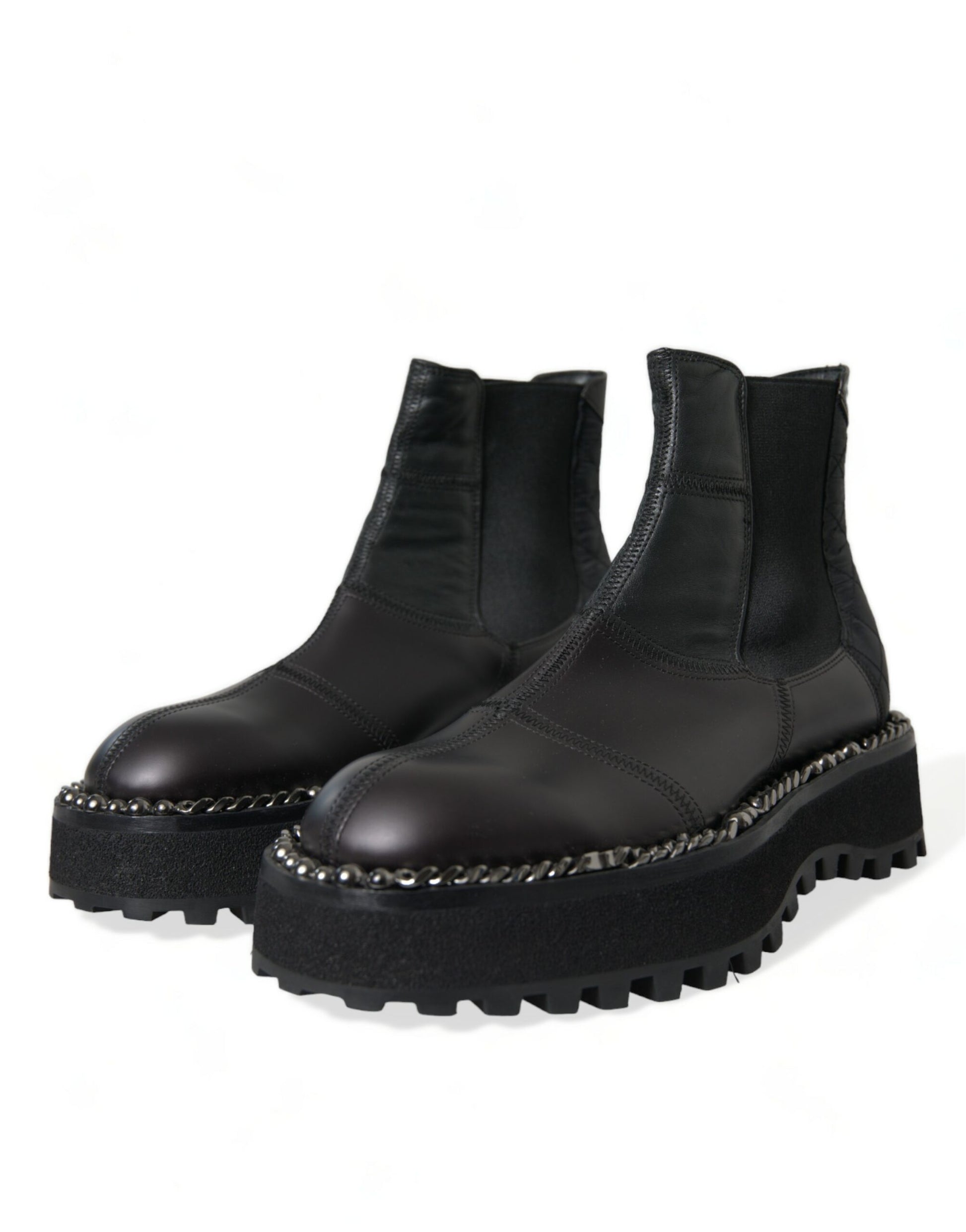 Dolce & Gabbana Black Leather Slip On Stretch Chelsea Boots Shoes Dolce & Gabbana