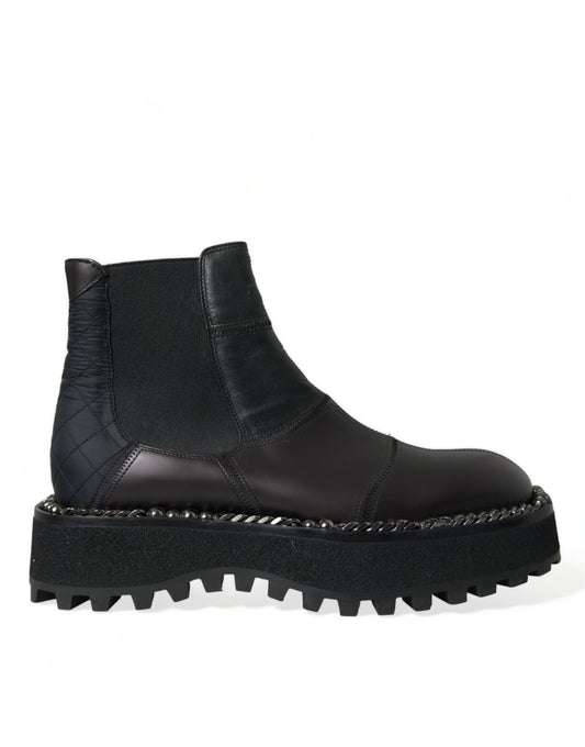 Dolce & Gabbana Black Leather Slip On Stretch Chelsea Boots Shoes Dolce & Gabbana