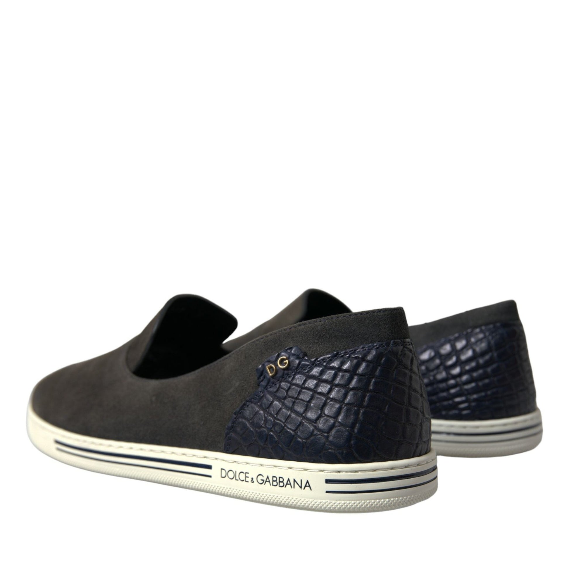 Dolce & Gabbana Blue Suede Caiman Men Loafers Slippers Shoes Dolce & Gabbana