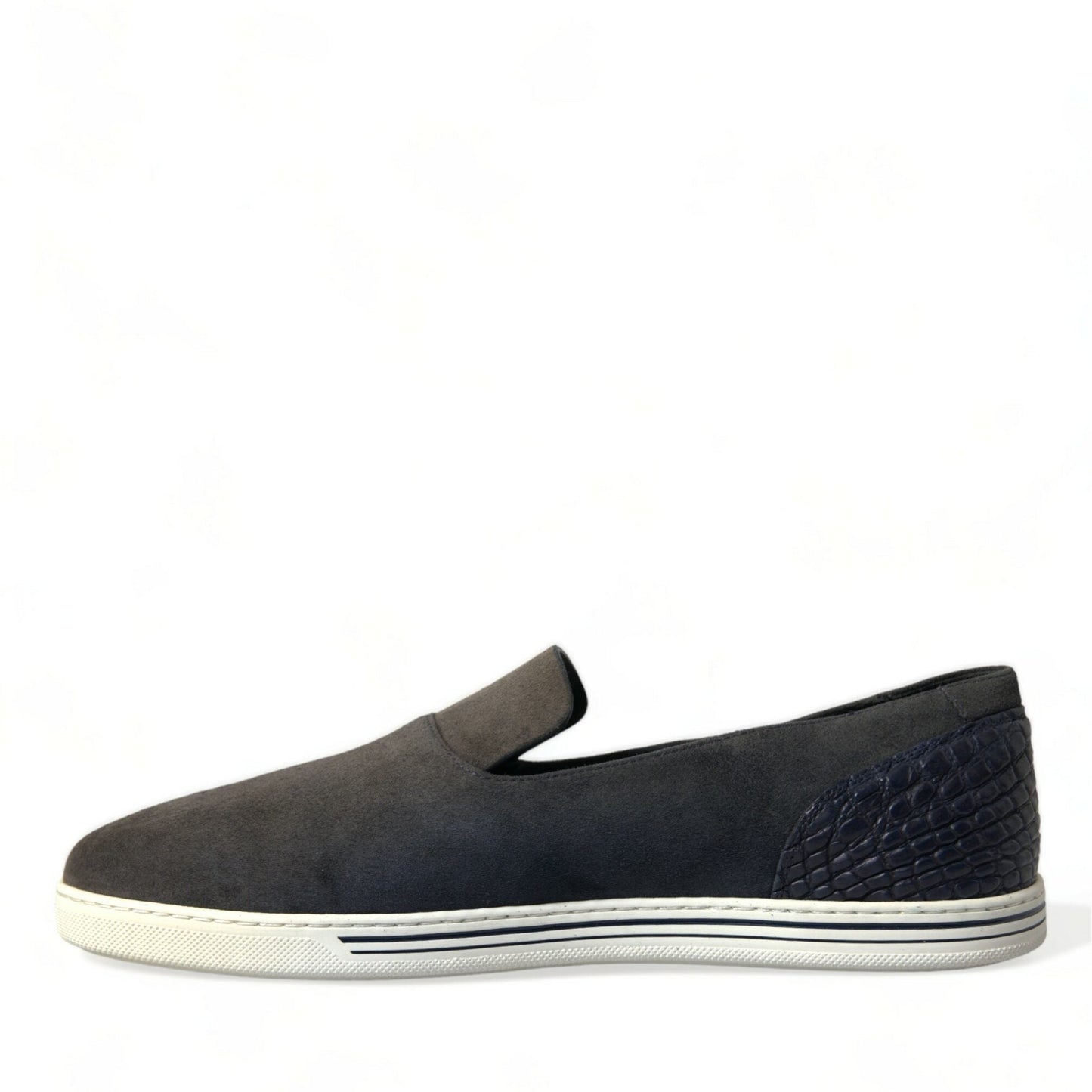 Dolce & Gabbana Blue Suede Caiman Men Loafers Slippers Shoes Dolce & Gabbana