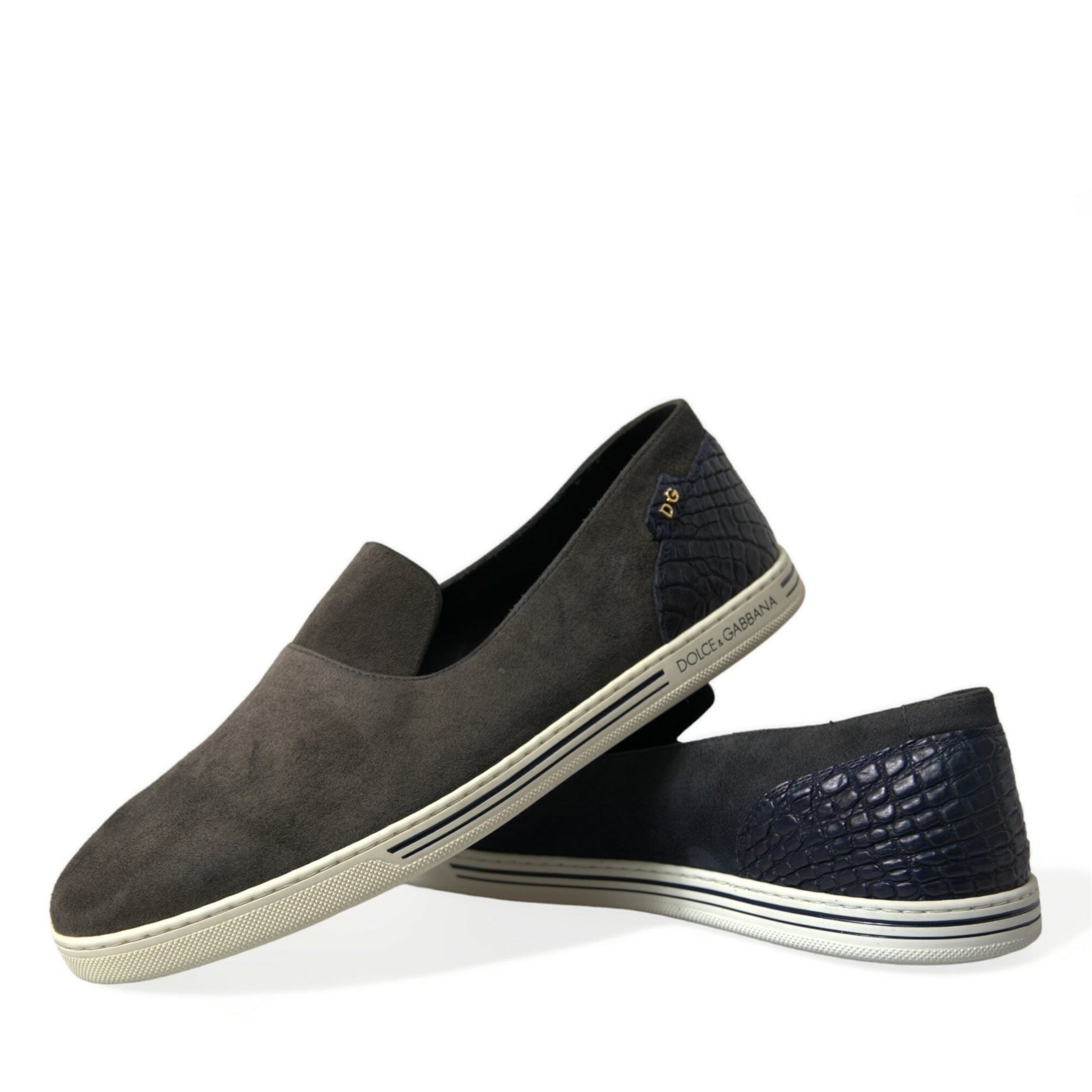 Dolce & Gabbana Blue Suede Caiman Men Loafers Slippers Shoes Dolce & Gabbana