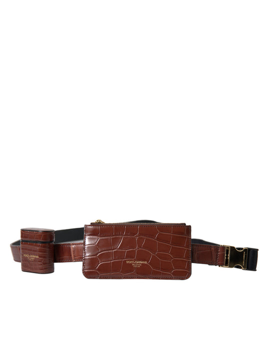 Dolce & Gabbana Brown Alligator Leather Airpods Case Coin Purse Wallet Dolce & Gabbana