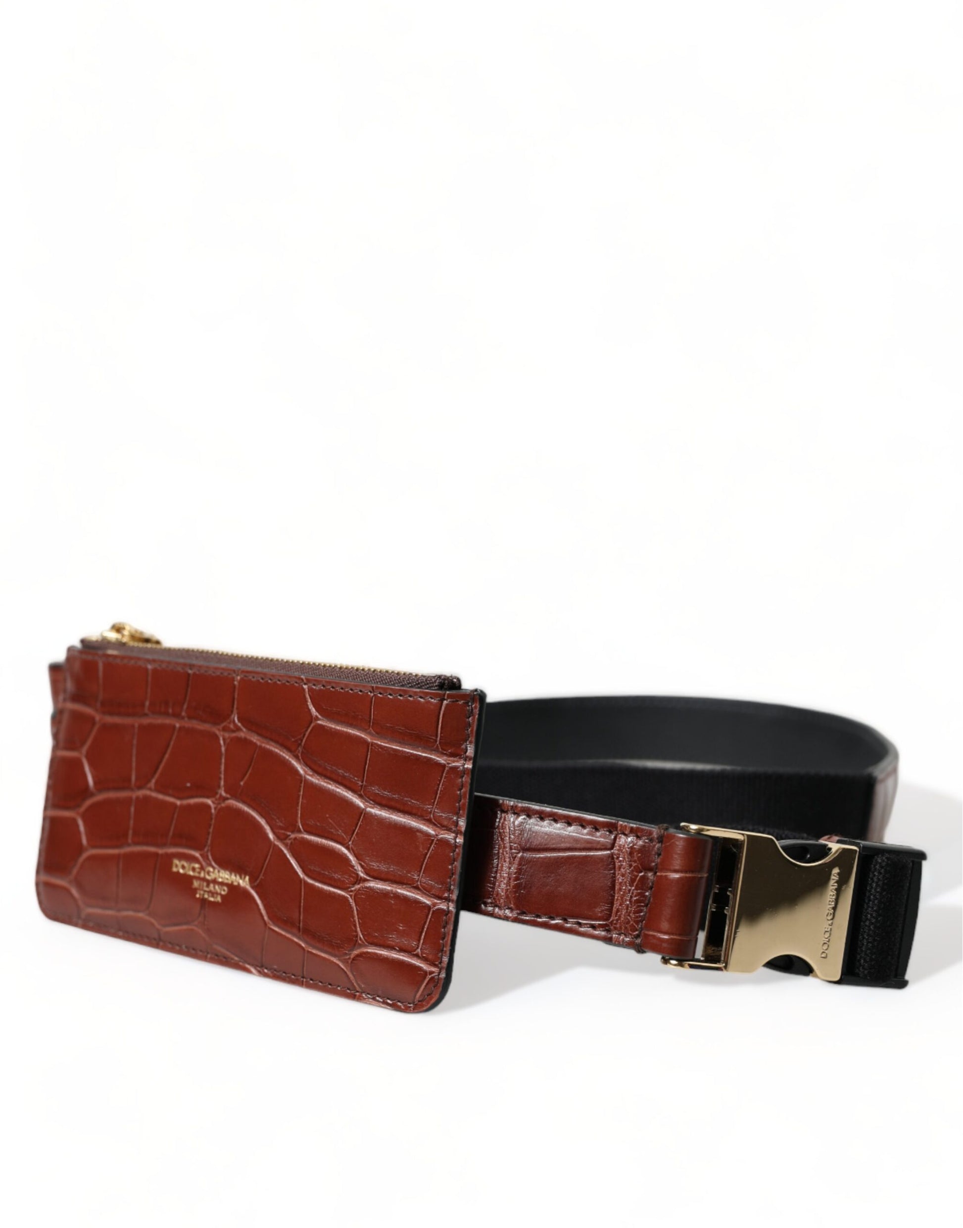 Dolce & Gabbana Brown Alligator Leather Airpods Case Coin Purse Wallet Dolce & Gabbana