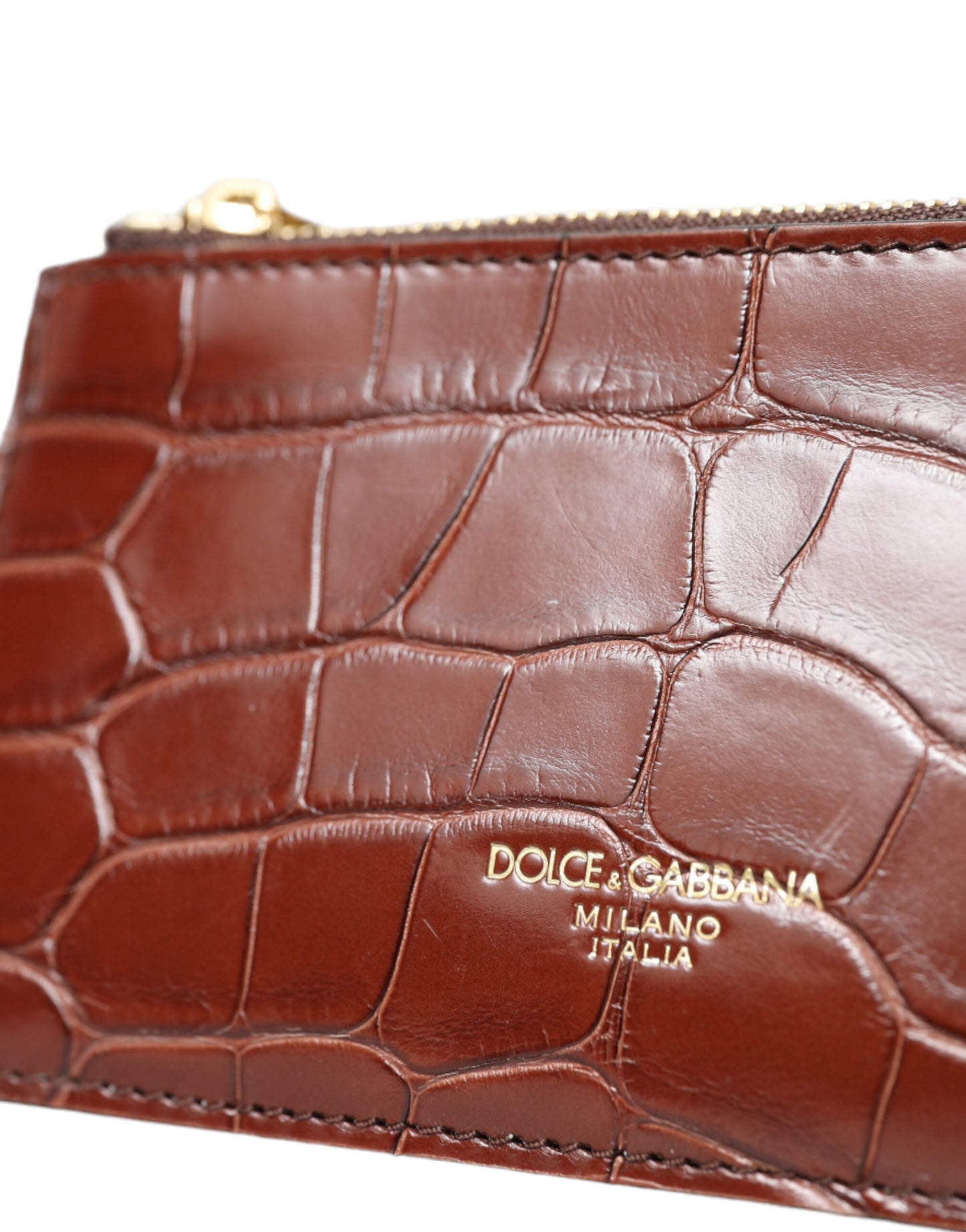 Dolce & Gabbana Brown Alligator Leather Airpods Case Coin Purse Wallet Dolce & Gabbana