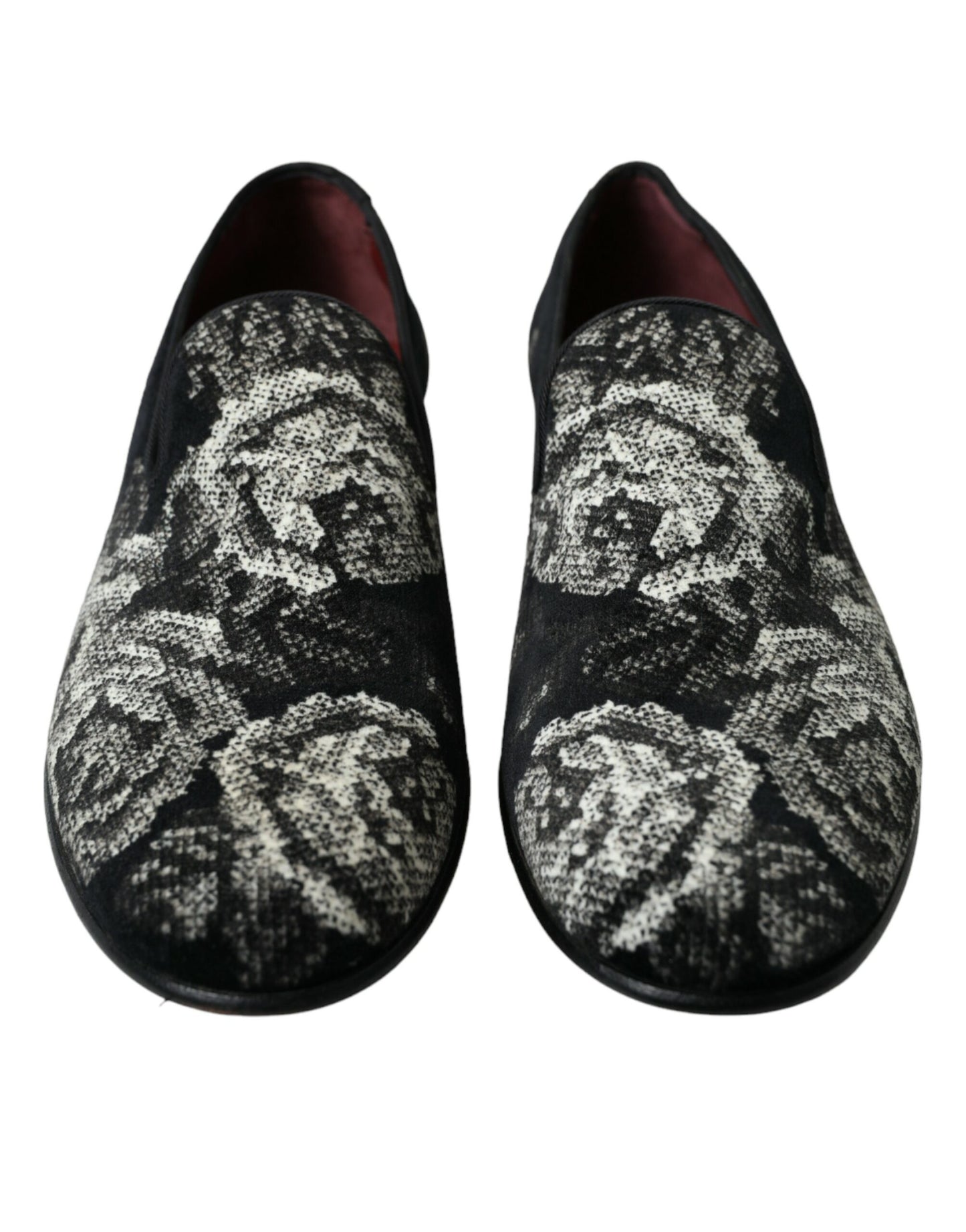 Dolce & Gabbana Black Floral Slippers Men Loafers Dress Shoes Dolce & Gabbana