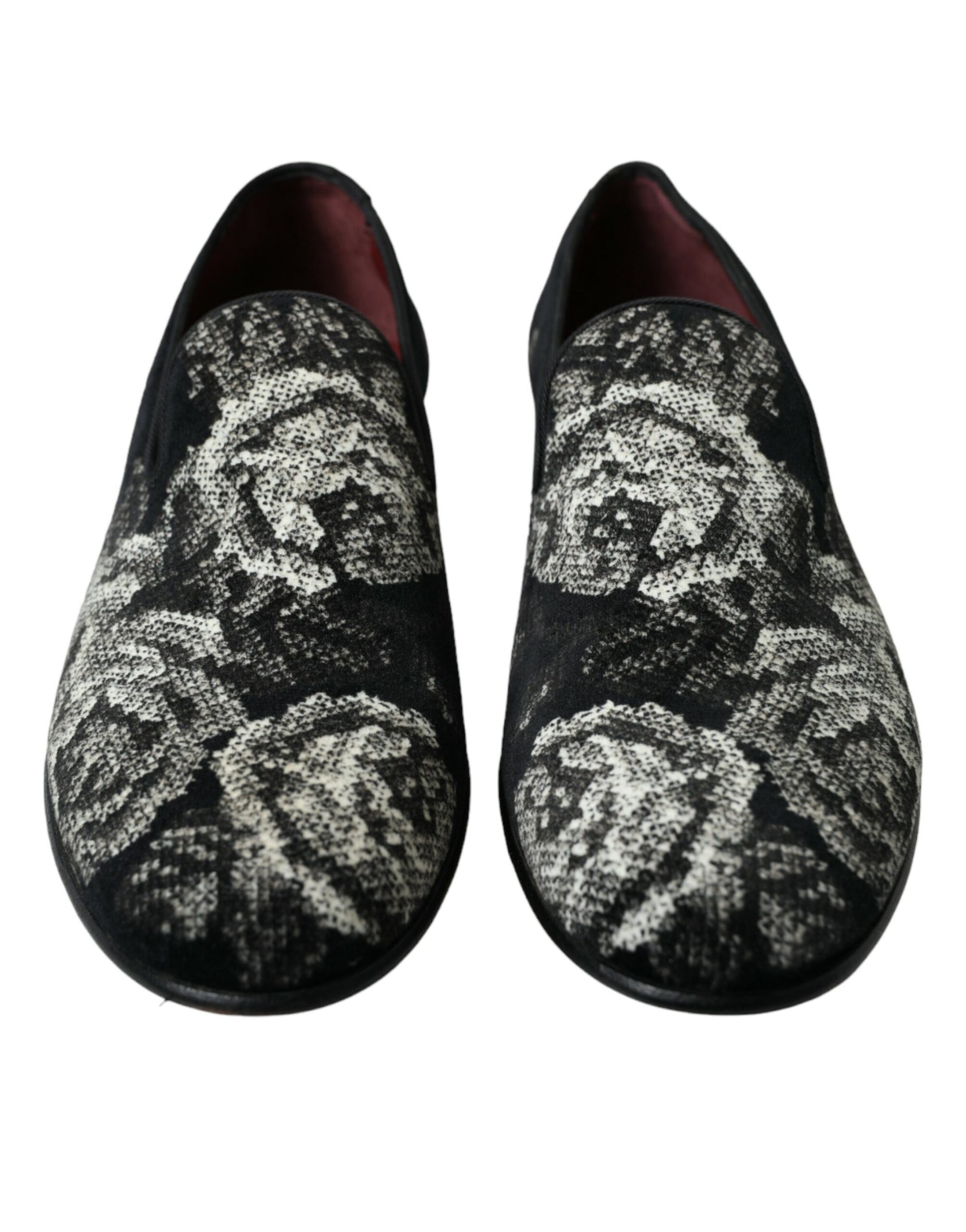 Dolce & Gabbana Black Floral Slippers Men Loafers Dress Shoes Dolce & Gabbana
