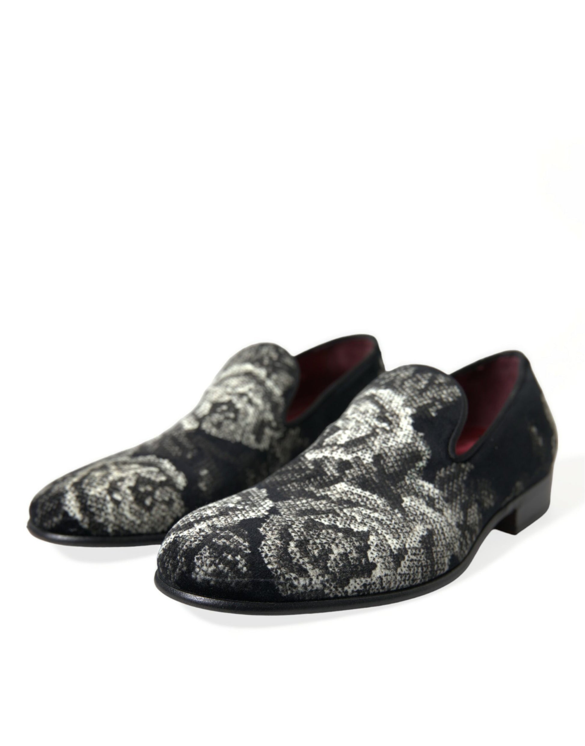 Dolce & Gabbana Black Floral Slippers Men Loafers Dress Shoes Dolce & Gabbana