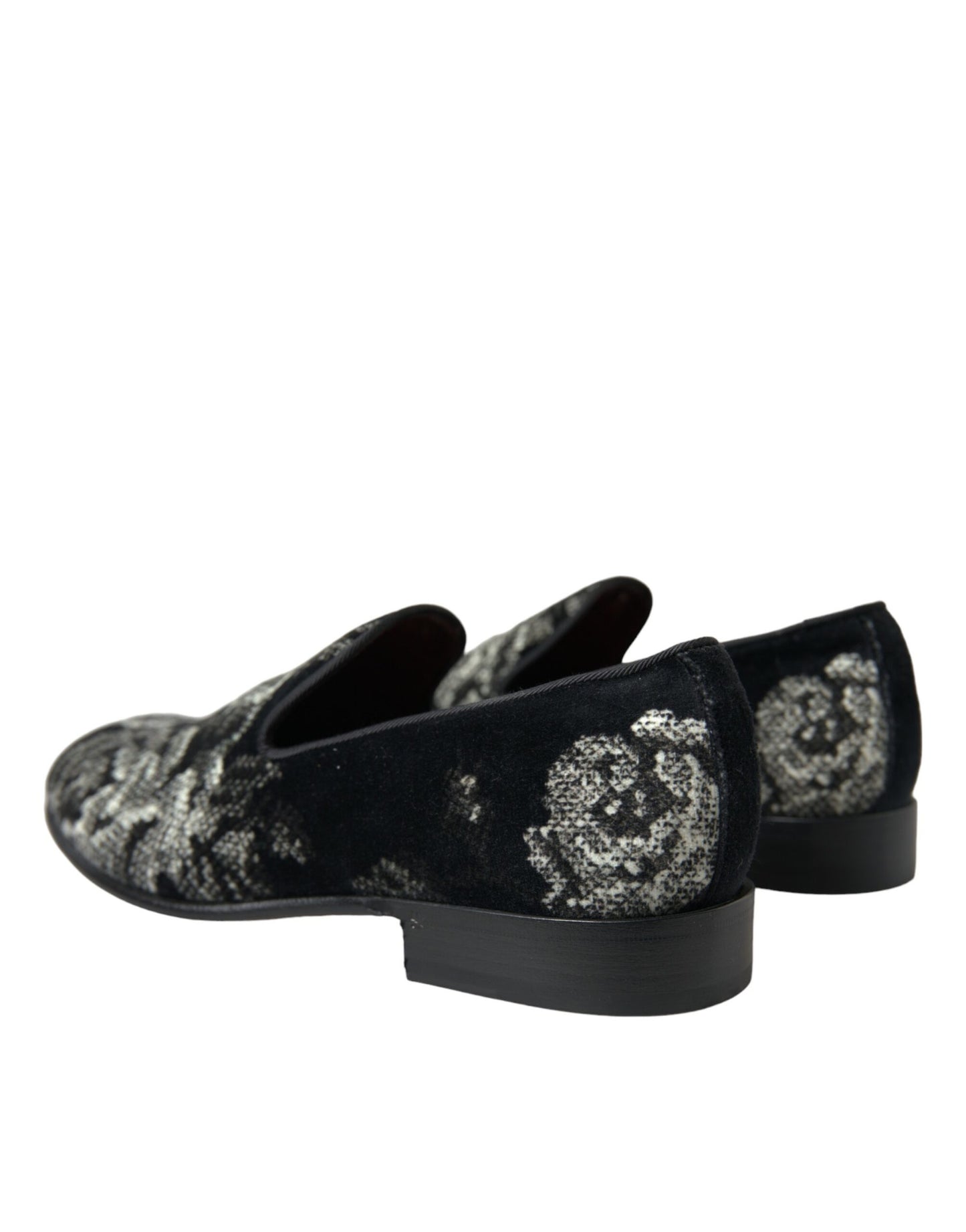 Dolce & Gabbana Black Floral Slippers Men Loafers Dress Shoes Dolce & Gabbana