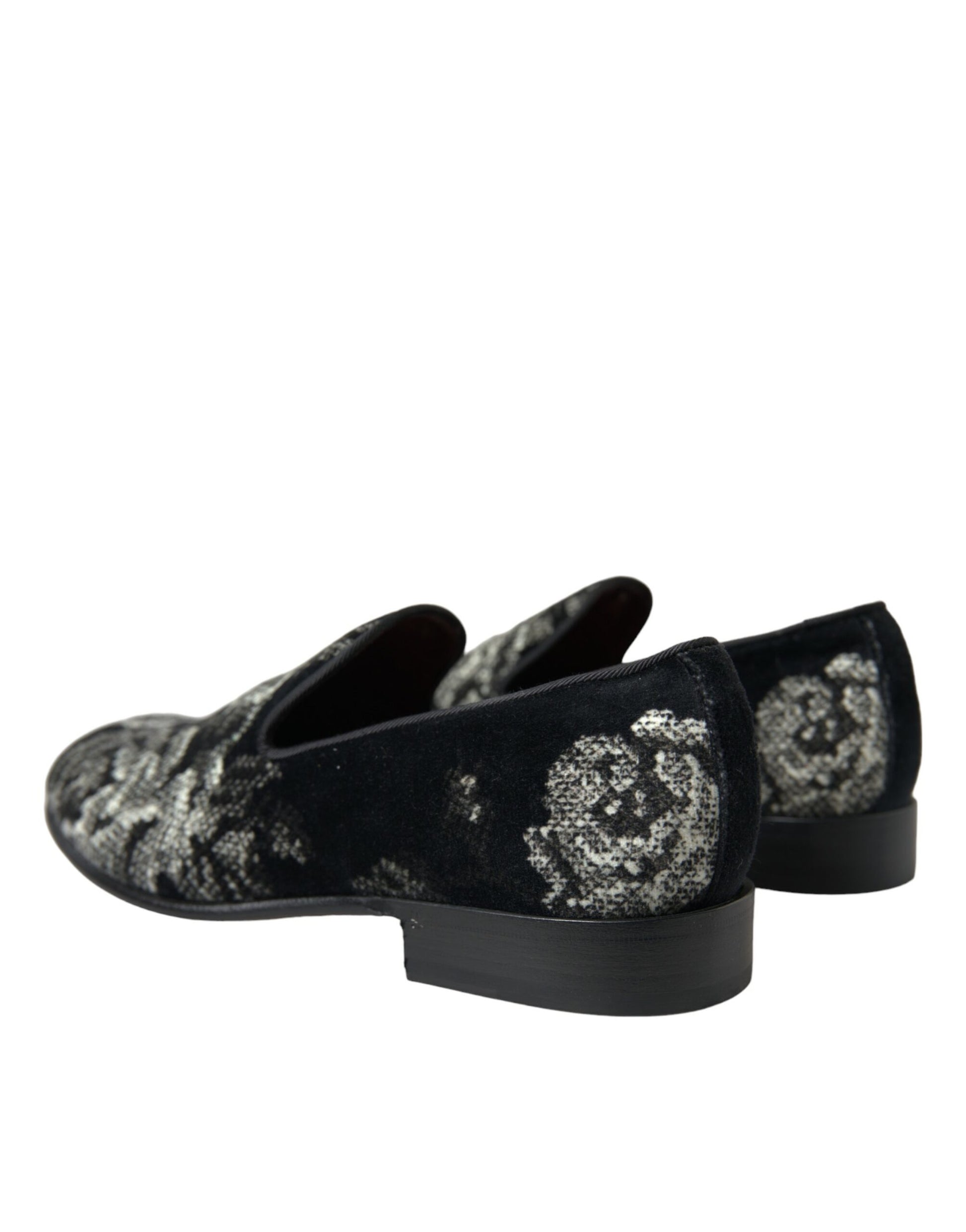 Dolce & Gabbana Black Floral Slippers Men Loafers Dress Shoes Dolce & Gabbana