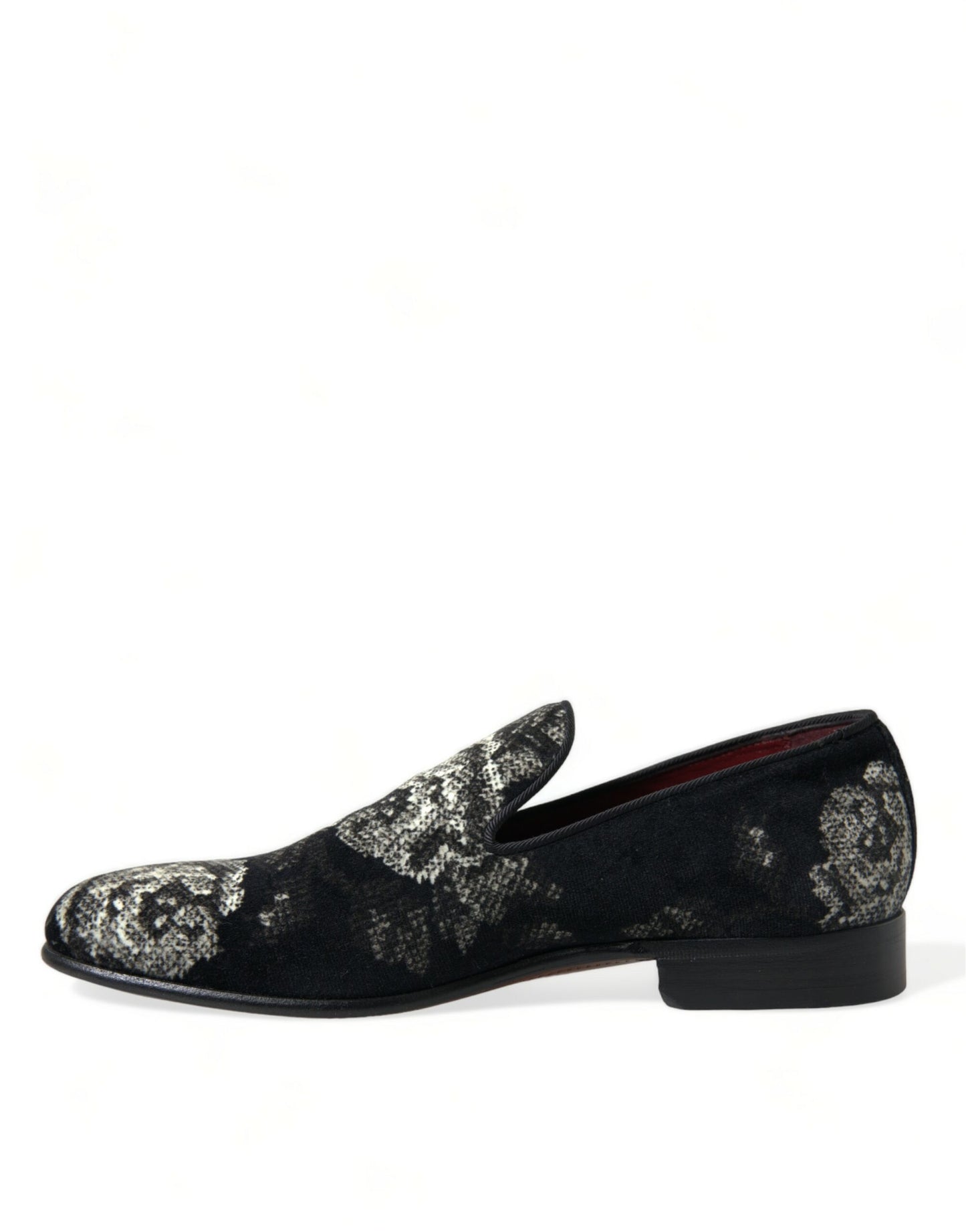 Dolce & Gabbana Black Floral Slippers Men Loafers Dress Shoes Dolce & Gabbana
