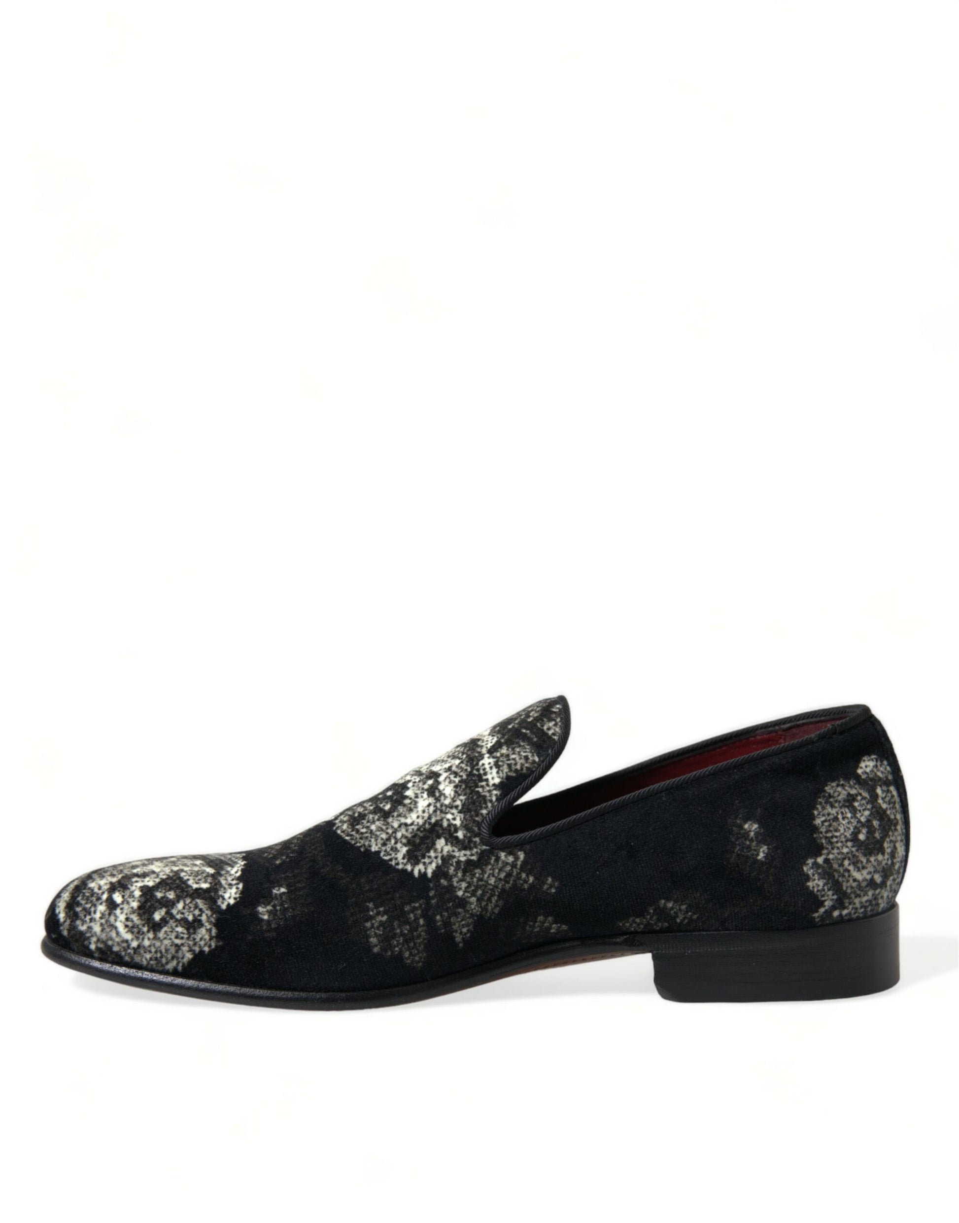Dolce & Gabbana Black Floral Slippers Men Loafers Dress Shoes Dolce & Gabbana
