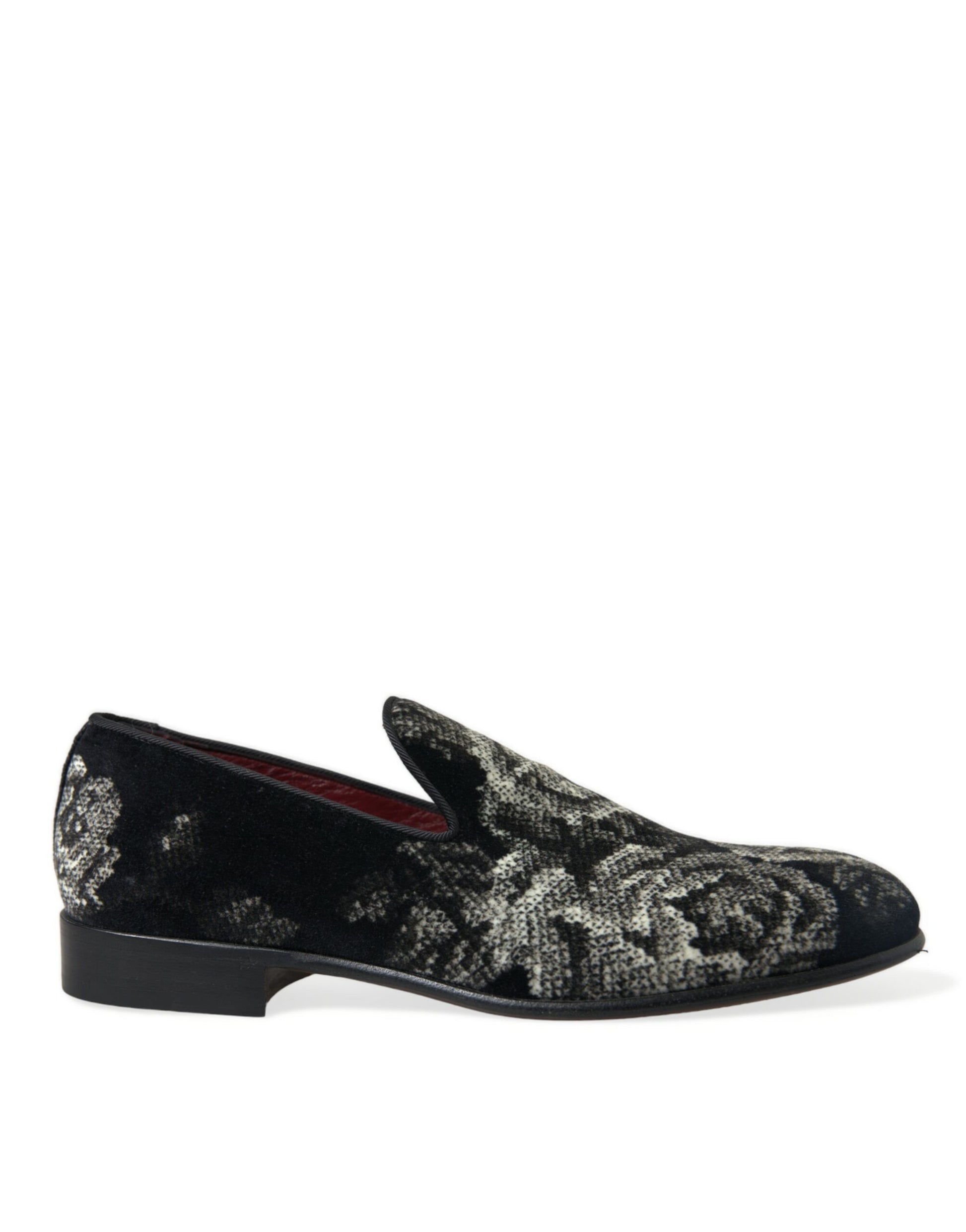 Dolce & Gabbana Black Floral Slippers Men Loafers Dress Shoes Dolce & Gabbana