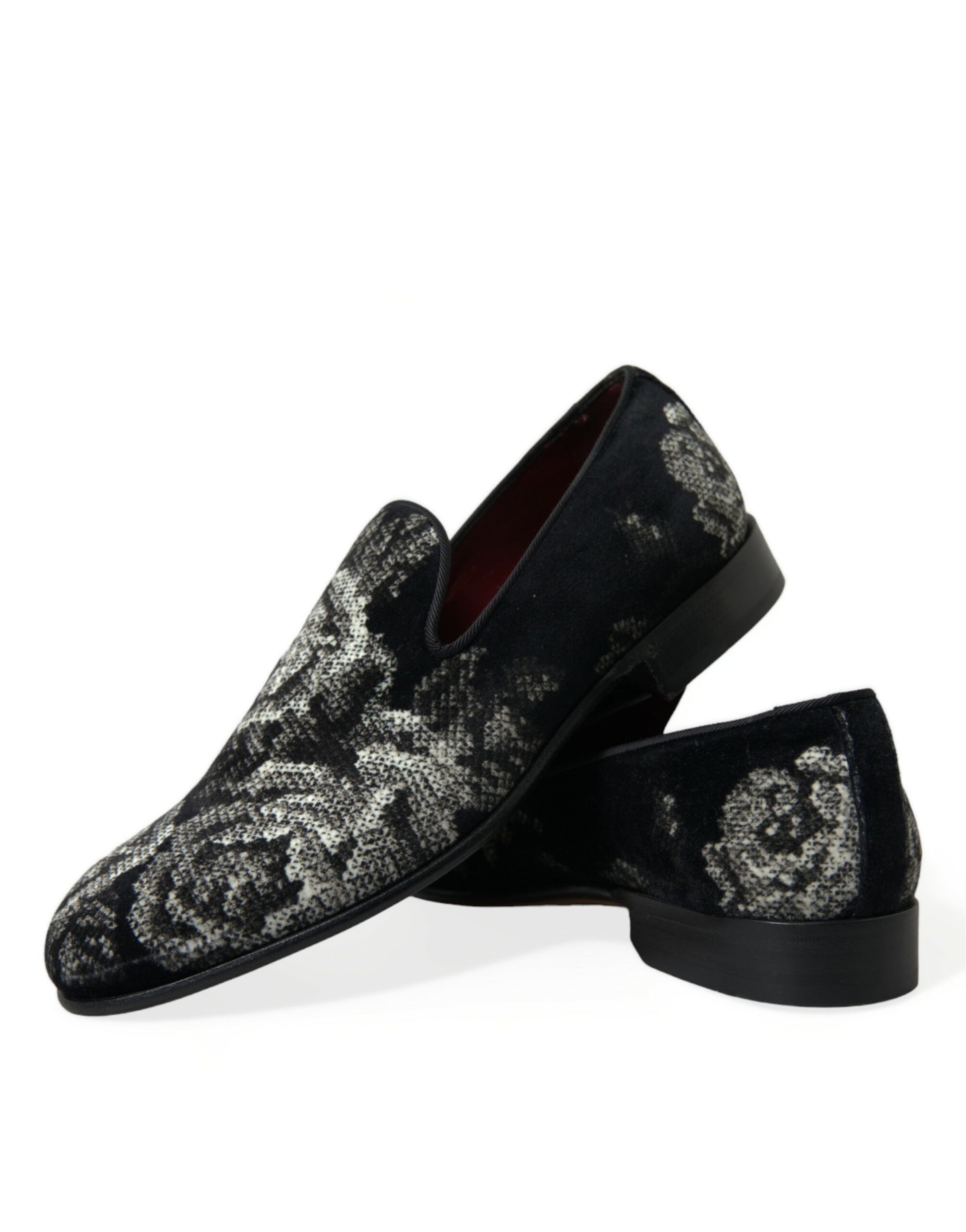 Dolce & Gabbana Black Floral Slippers Men Loafers Dress Shoes Dolce & Gabbana