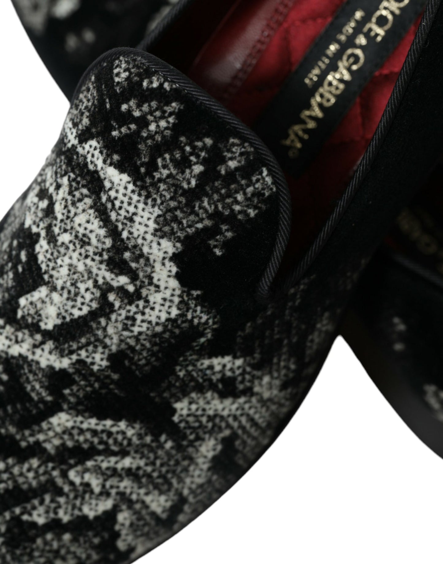 Dolce & Gabbana Black Floral Slippers Men Loafers Dress Shoes Dolce & Gabbana