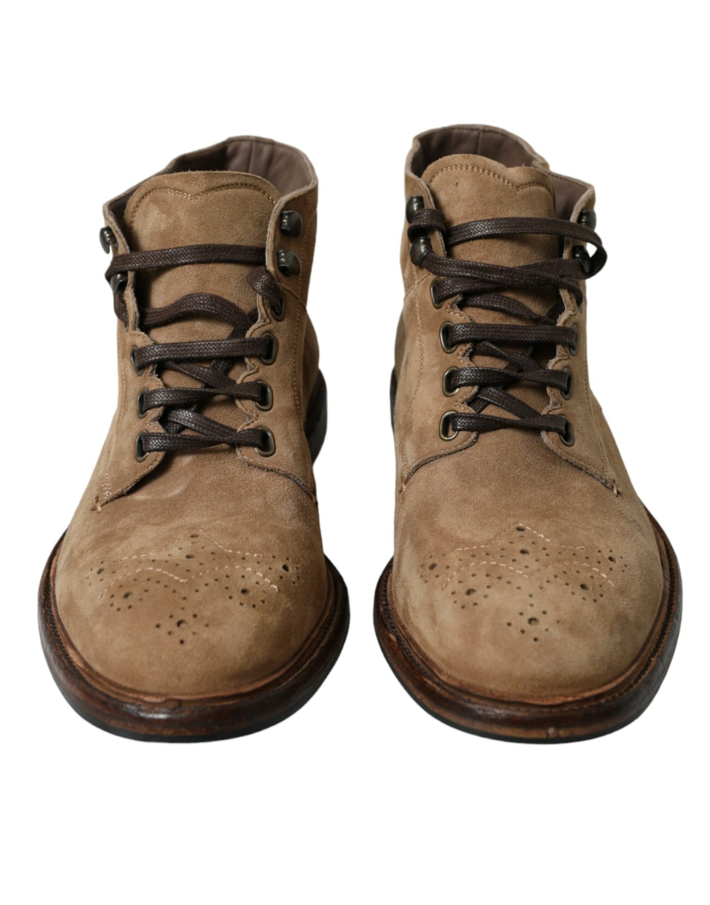 Dolce & Gabbana Brown Leather Lace Up Ankle Boots Shoes Dolce & Gabbana