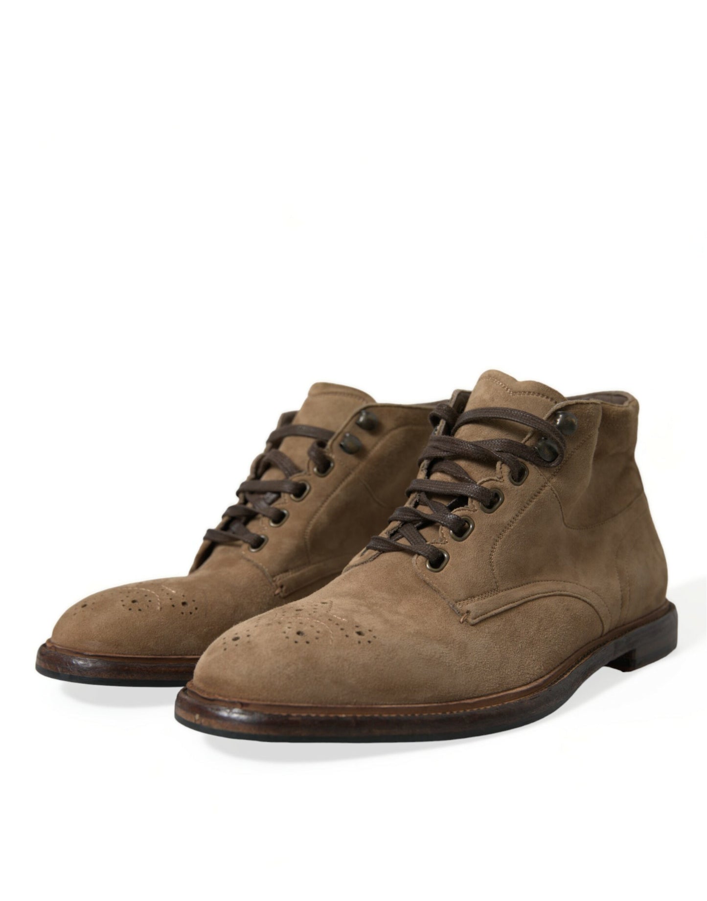 Dolce & Gabbana Brown Leather Lace Up Ankle Boots Shoes Dolce & Gabbana