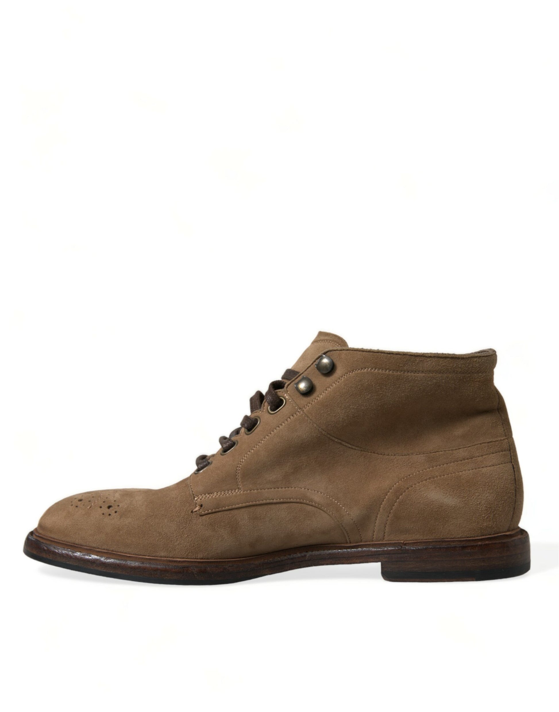 Dolce & Gabbana Brown Leather Lace Up Ankle Boots Shoes Dolce & Gabbana