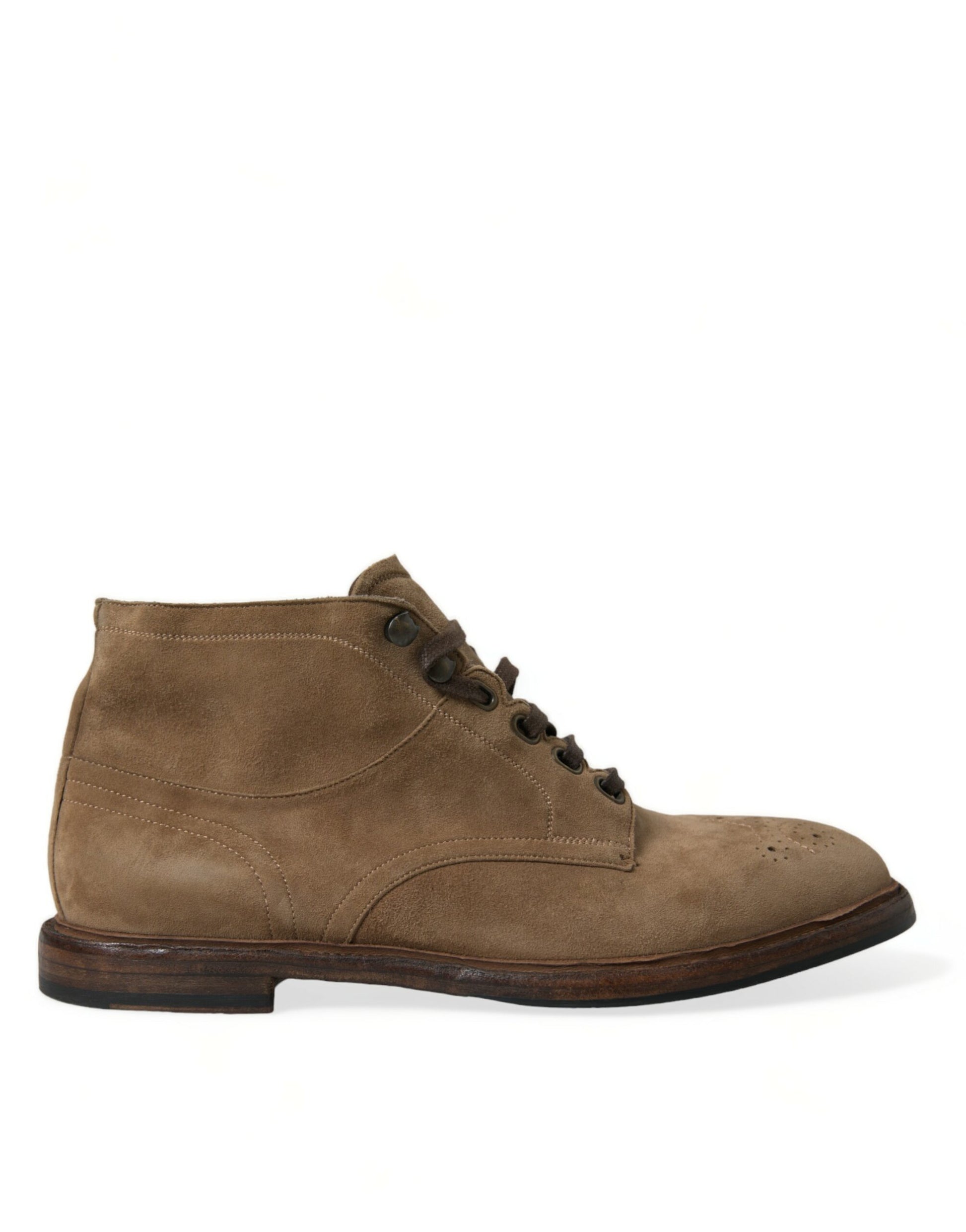 Dolce & Gabbana Brown Leather Lace Up Ankle Boots Shoes Dolce & Gabbana