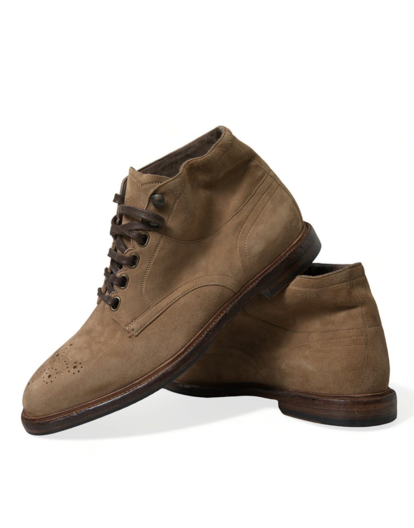 Dolce & Gabbana Brown Leather Lace Up Ankle Boots Shoes Dolce & Gabbana