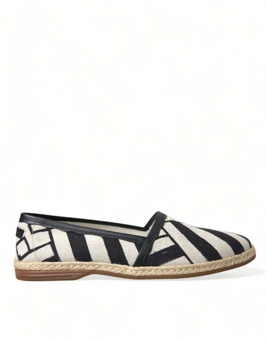 Dolce & Gabbana Beige Black Striped Canvas Espadrilles MONDELLO Shoes Dolce & Gabbana