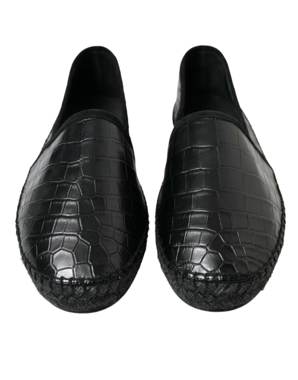 Black Dolce & Gabbana exotic leather espadrille slip-on shoes with a textured finish and comfortable sole.