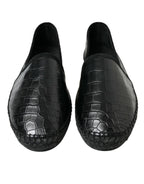Black Dolce & Gabbana exotic leather espadrille slip-on shoes with a textured finish and comfortable sole.