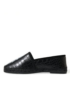 Dolce & Gabbana black exotic leather espadrille slip-on shoes with textured finish and comfortable sole.
