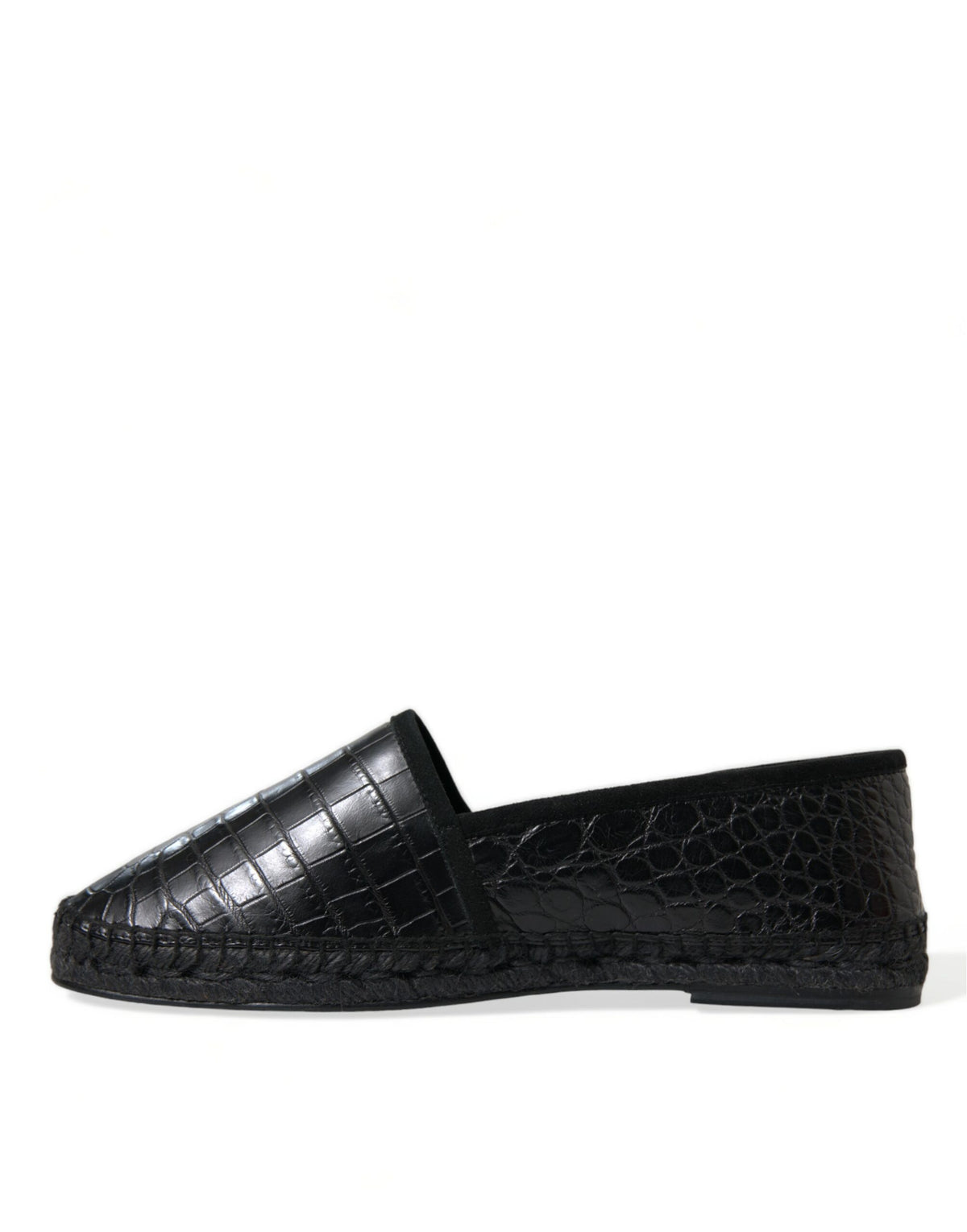 Dolce & Gabbana black exotic leather espadrille slip-on shoes with textured finish and comfortable sole.
