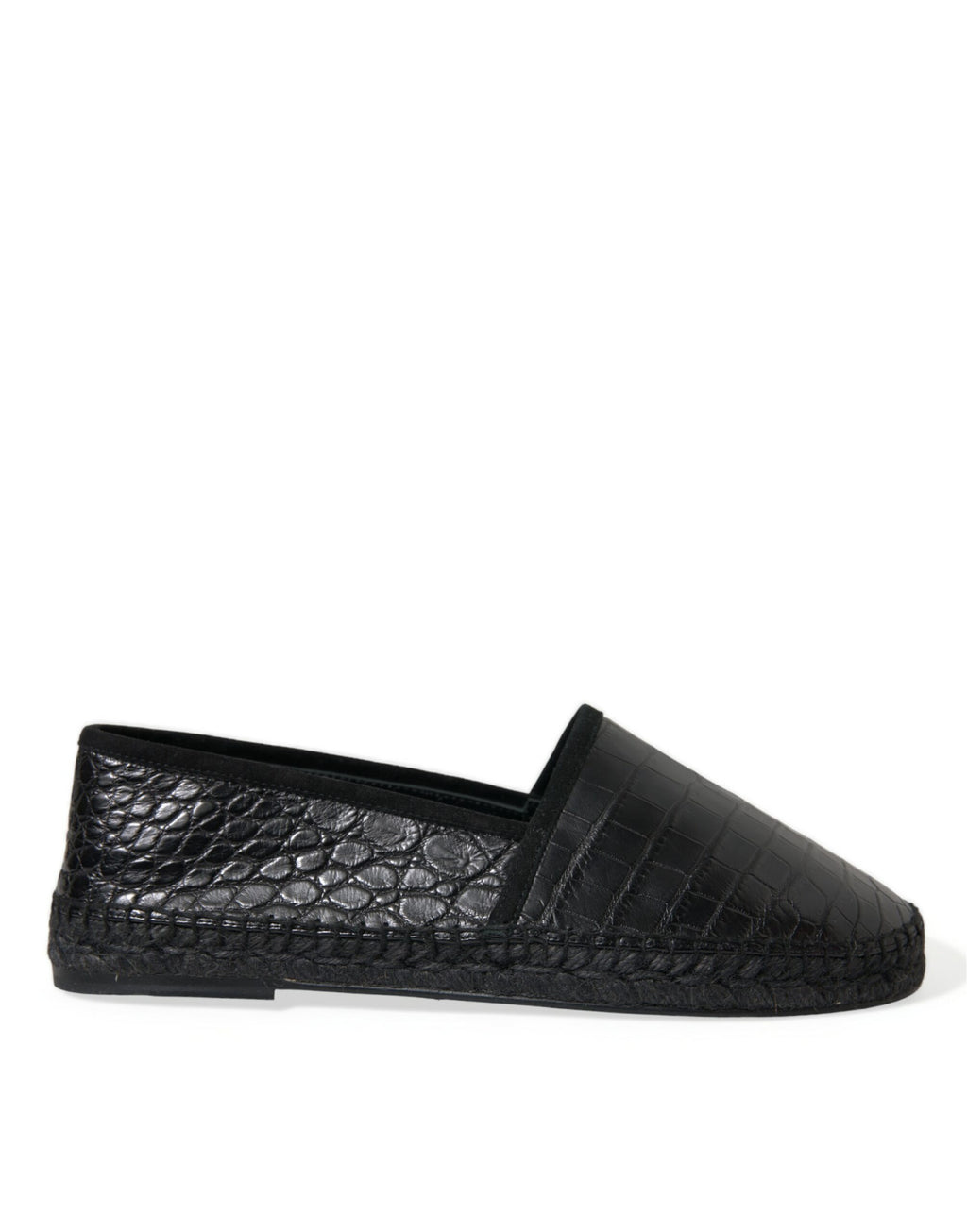 Dolce & Gabbana black exotic leather espadrilles slip-on shoes with textured leather and comfortable sole.